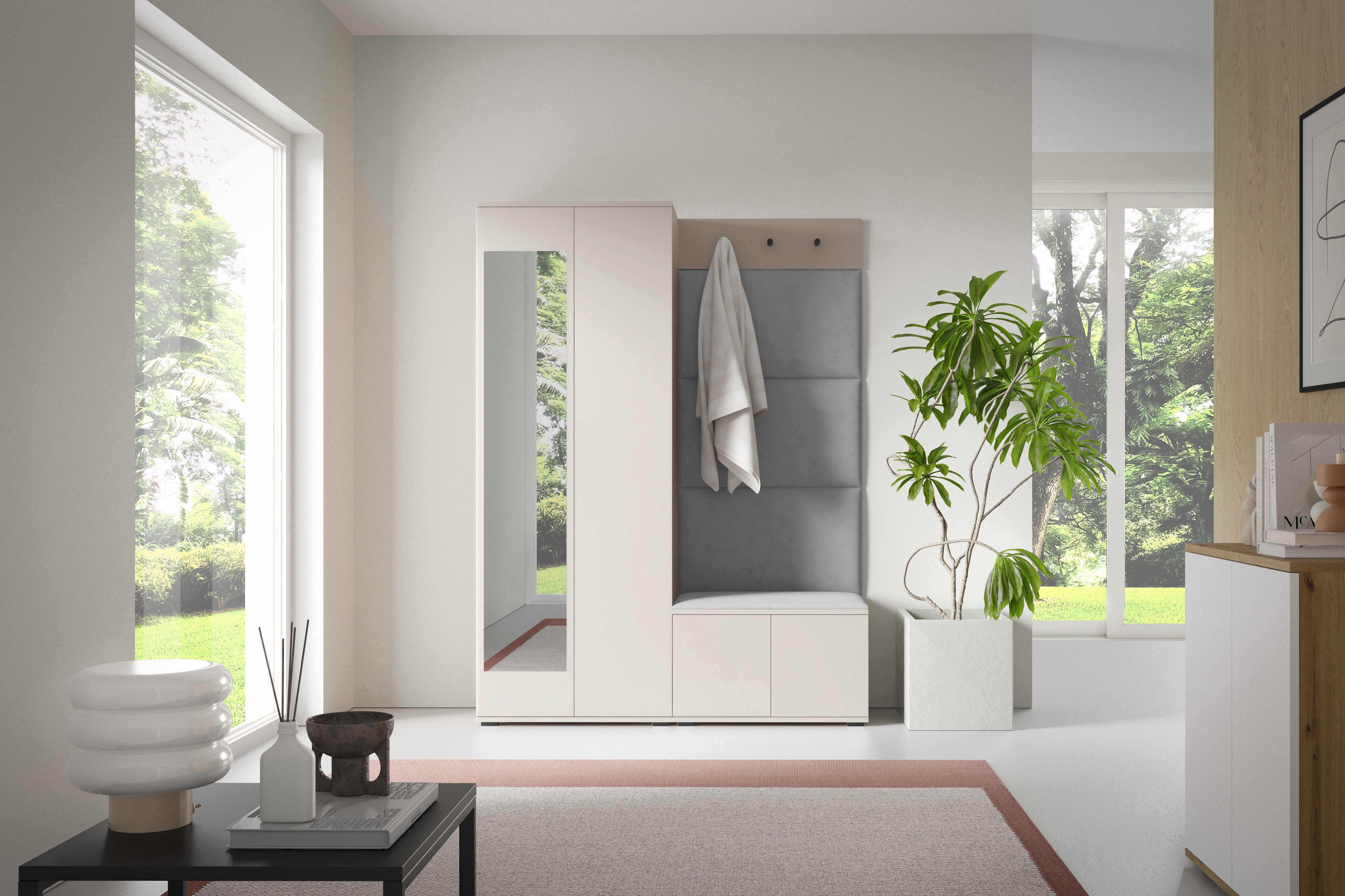 PK Bianco 3 Hallway Wardrobe Set - Upholstered Panels in Various Colours