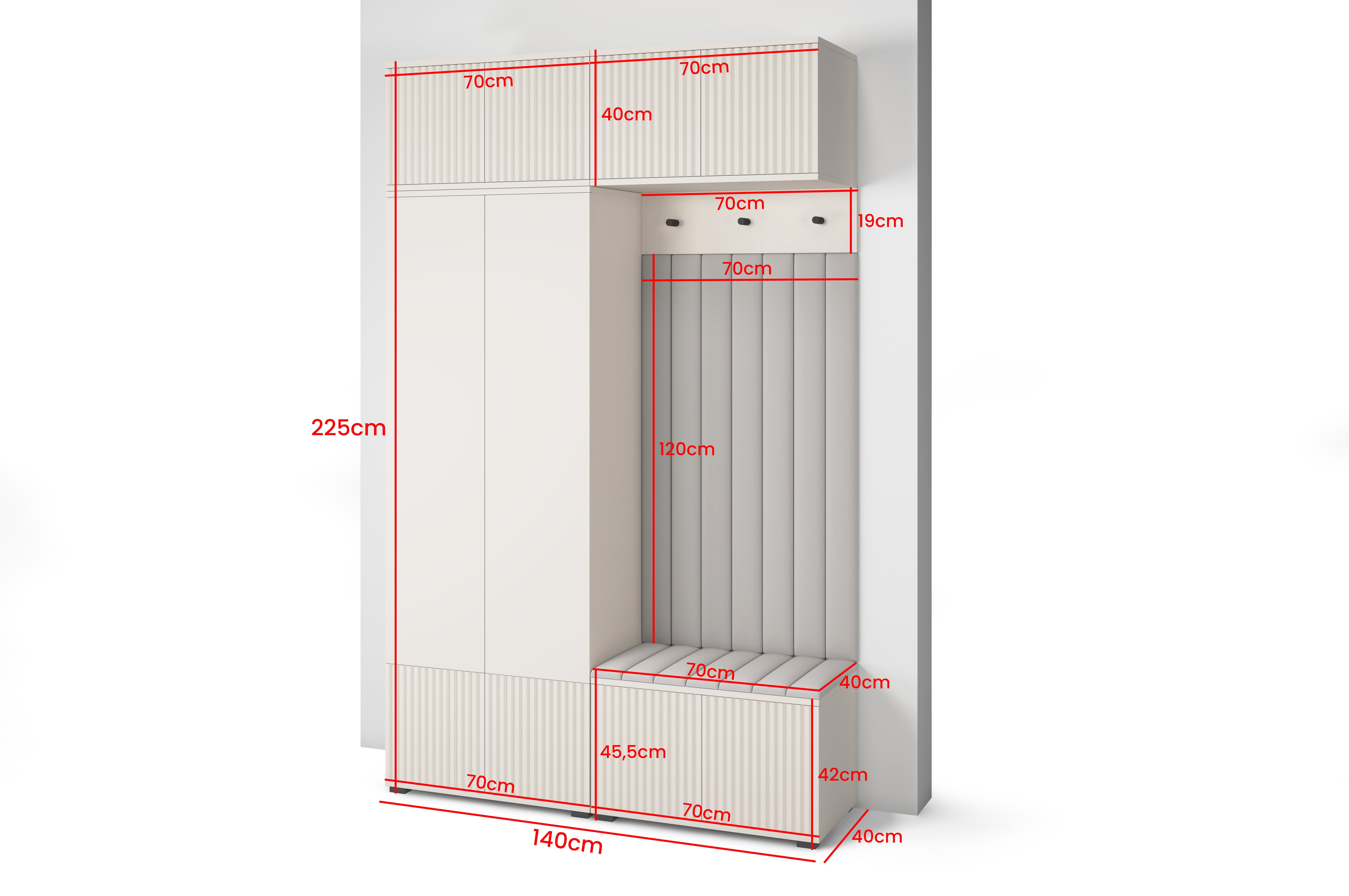 PK Rayo 2 Hallway Wardrobe - Upholstered Panels in Various Colours