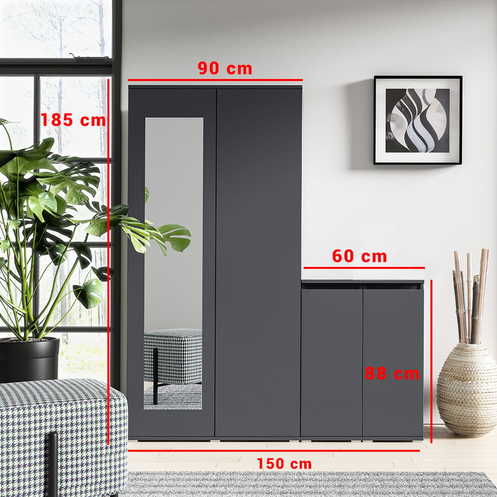 PK Emi 24 Hallway Wardrobe White/ Graphite/Aristan Oak-Black