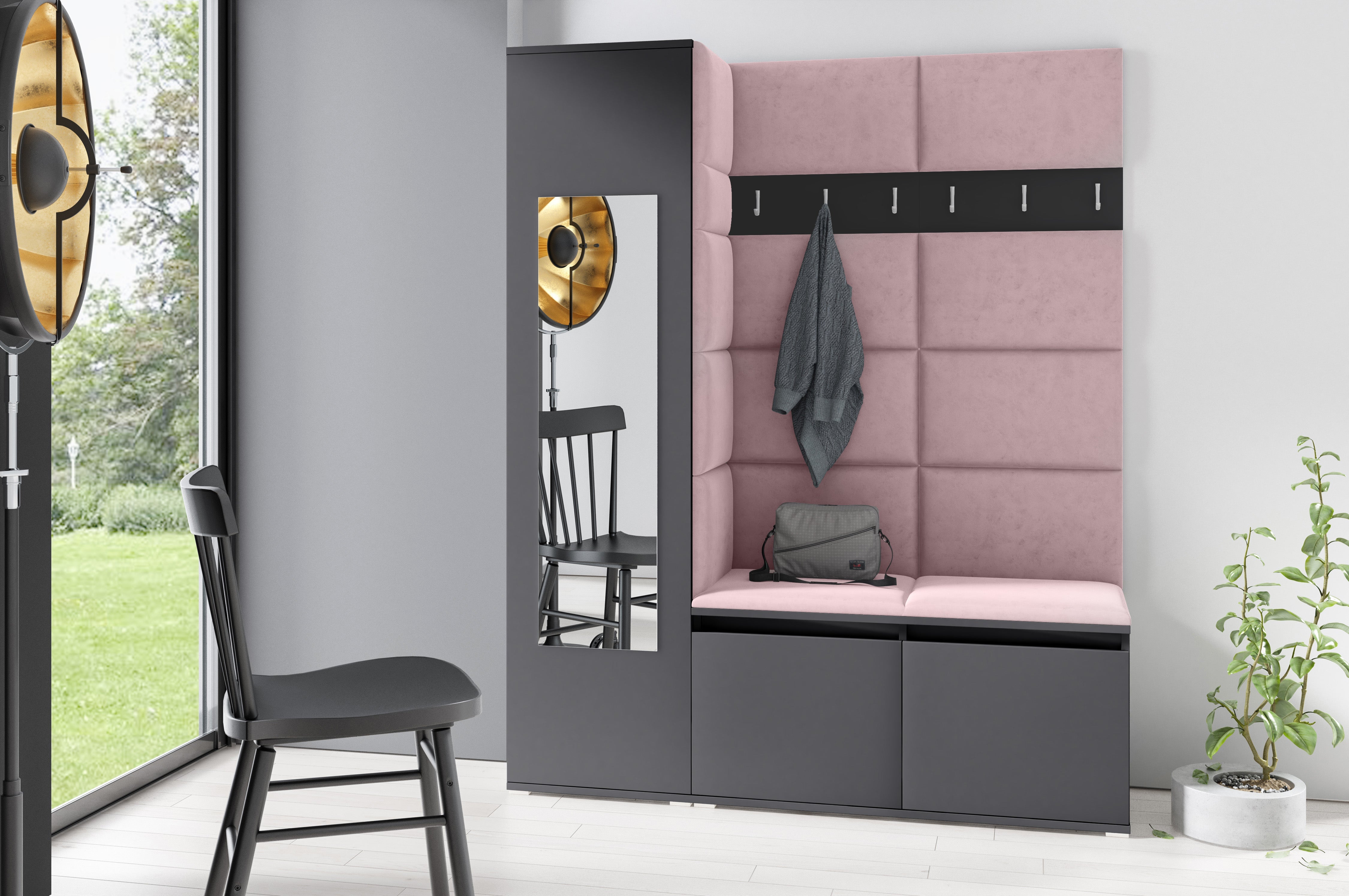 PK Emi 14 Hallway Wardrobe Graphite - Upholstered Panels in Various Colours