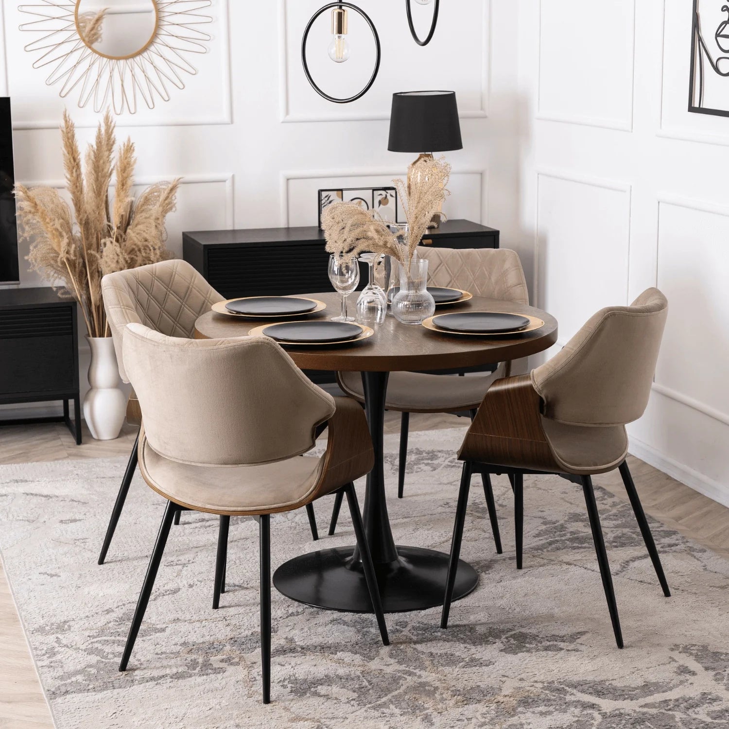 Elite DAKOTA Beige/Walnut Velour Chair – A Fusion of Elegance and Comfort