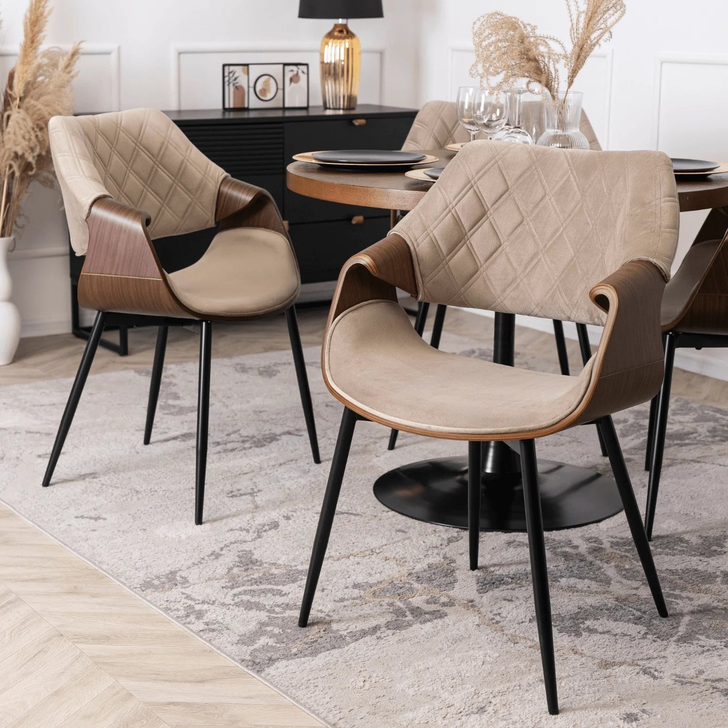 Elite DAKOTA Beige/Walnut Velour Chair – A Fusion of Elegance and Comfort