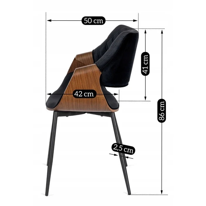 Elite DAKOTA Black/Walnut Velour Chair – A Fusion of Elegance and Comfort