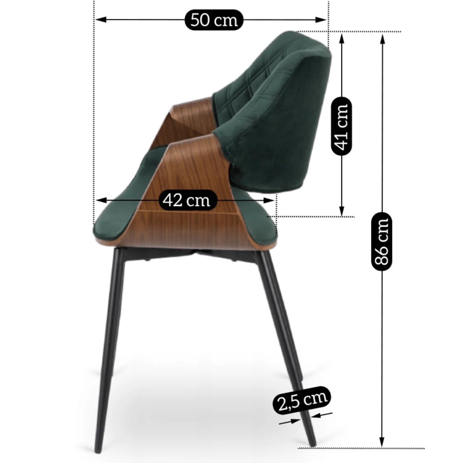 Elite DAKOTA Green/Walnut Velour Chair – A Sophisticated Statement Piece