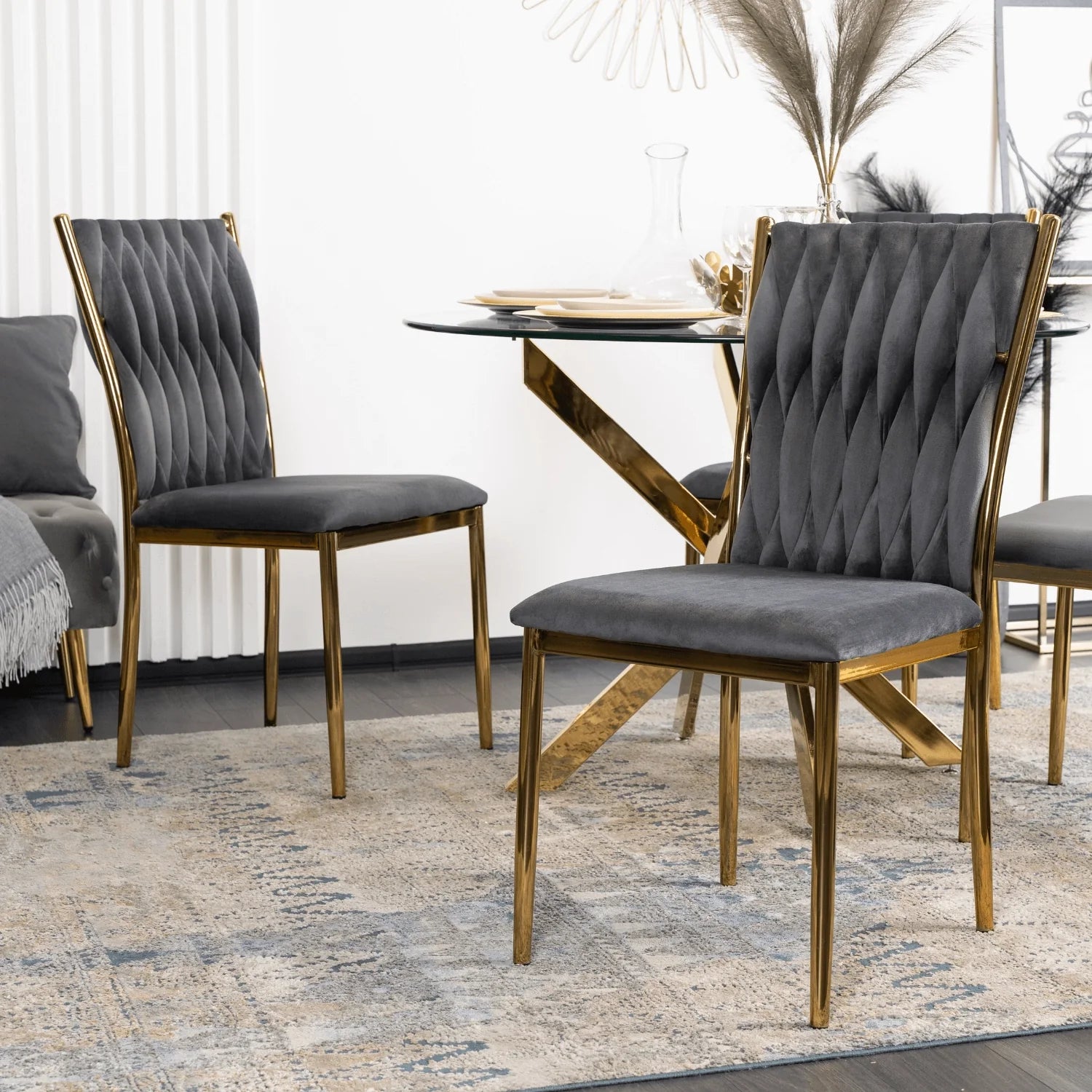 Elite DAN Chair – Gray Velvet & Gold Frame