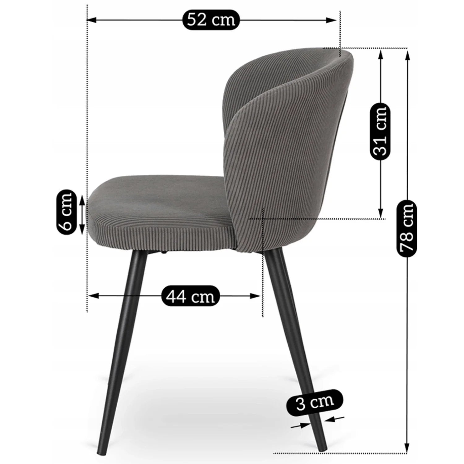Elite HAILEY Chair – Modern Gray Corduroy with Black Metal Legs