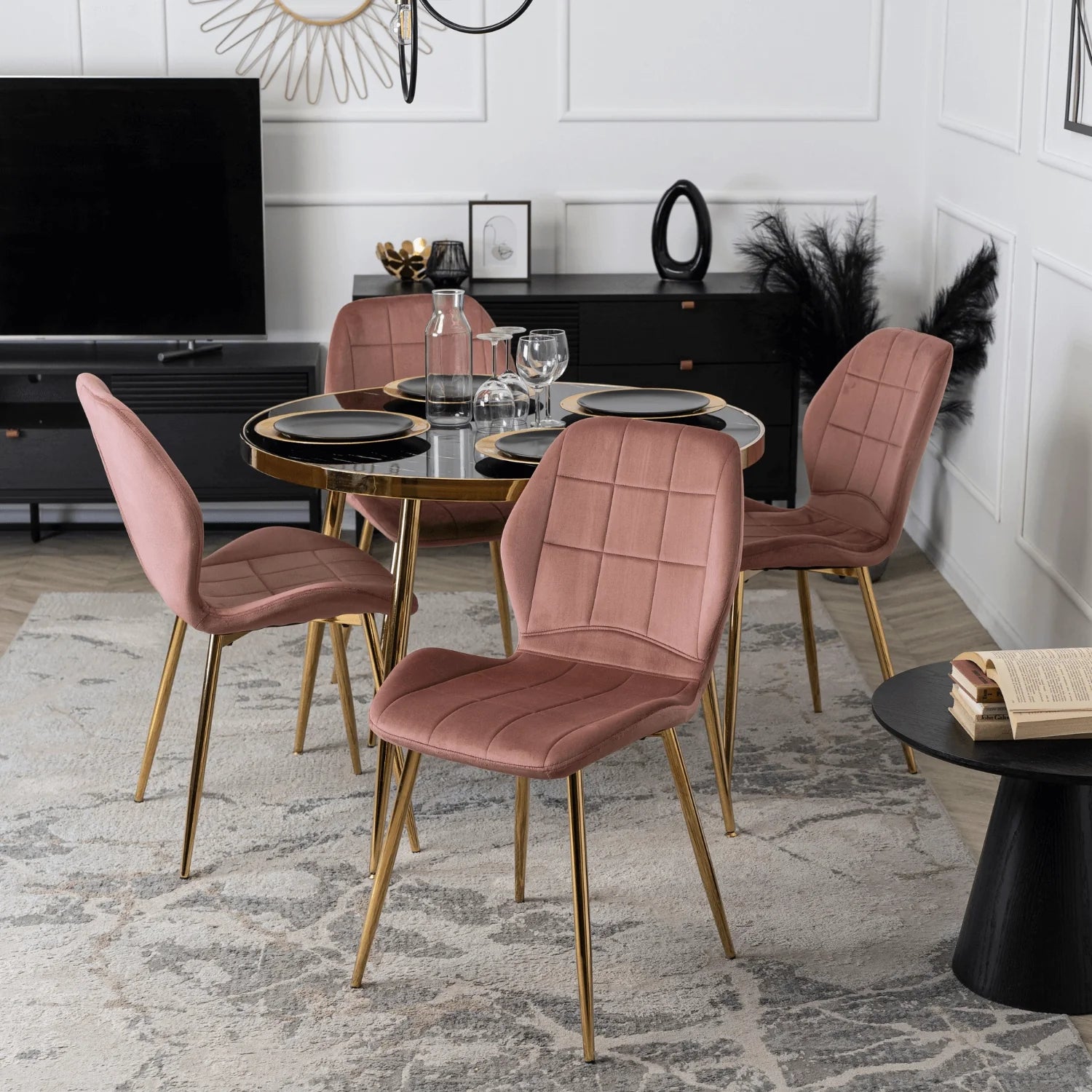 Elite IRYS Pink Velour Chair with Gold Legs – A Statement of Glamour and Comfort