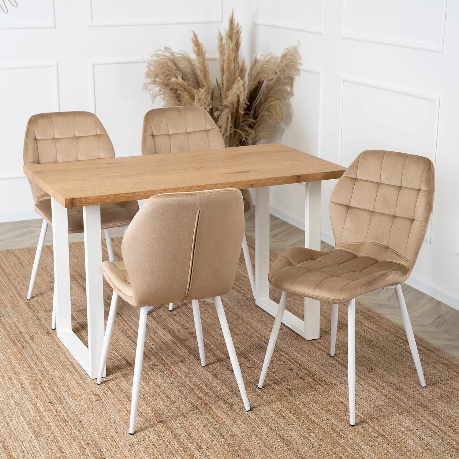 Elite LUCKY Beige Velvet Chair with White Legs – A Touch of Elegance