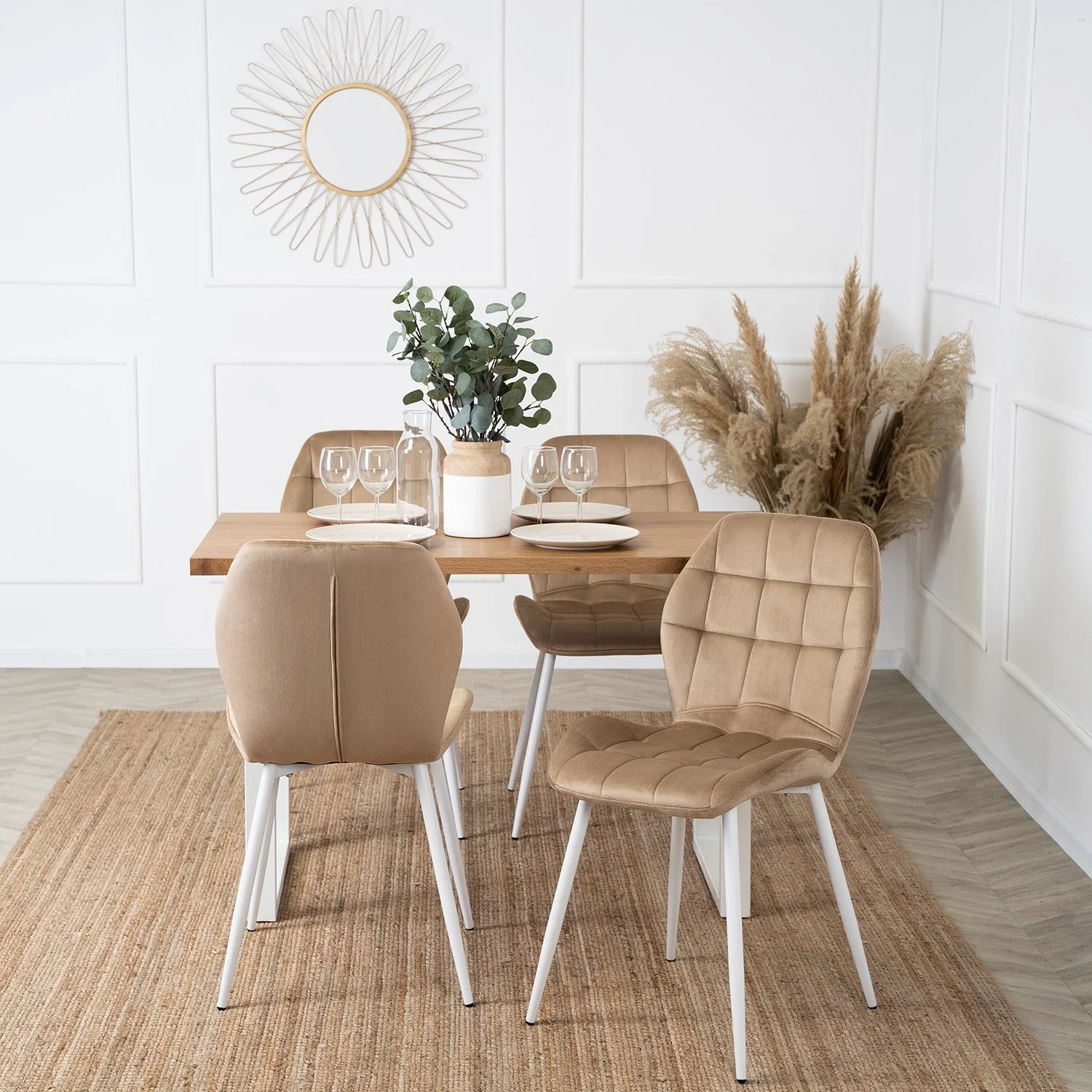 Elite LUCKY Beige Velvet Chair with White Legs – A Touch of Elegance