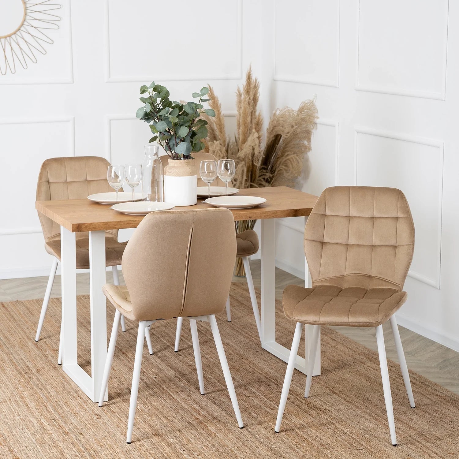 Elite LUCKY Beige Velvet Chair with White Legs – A Touch of Elegance