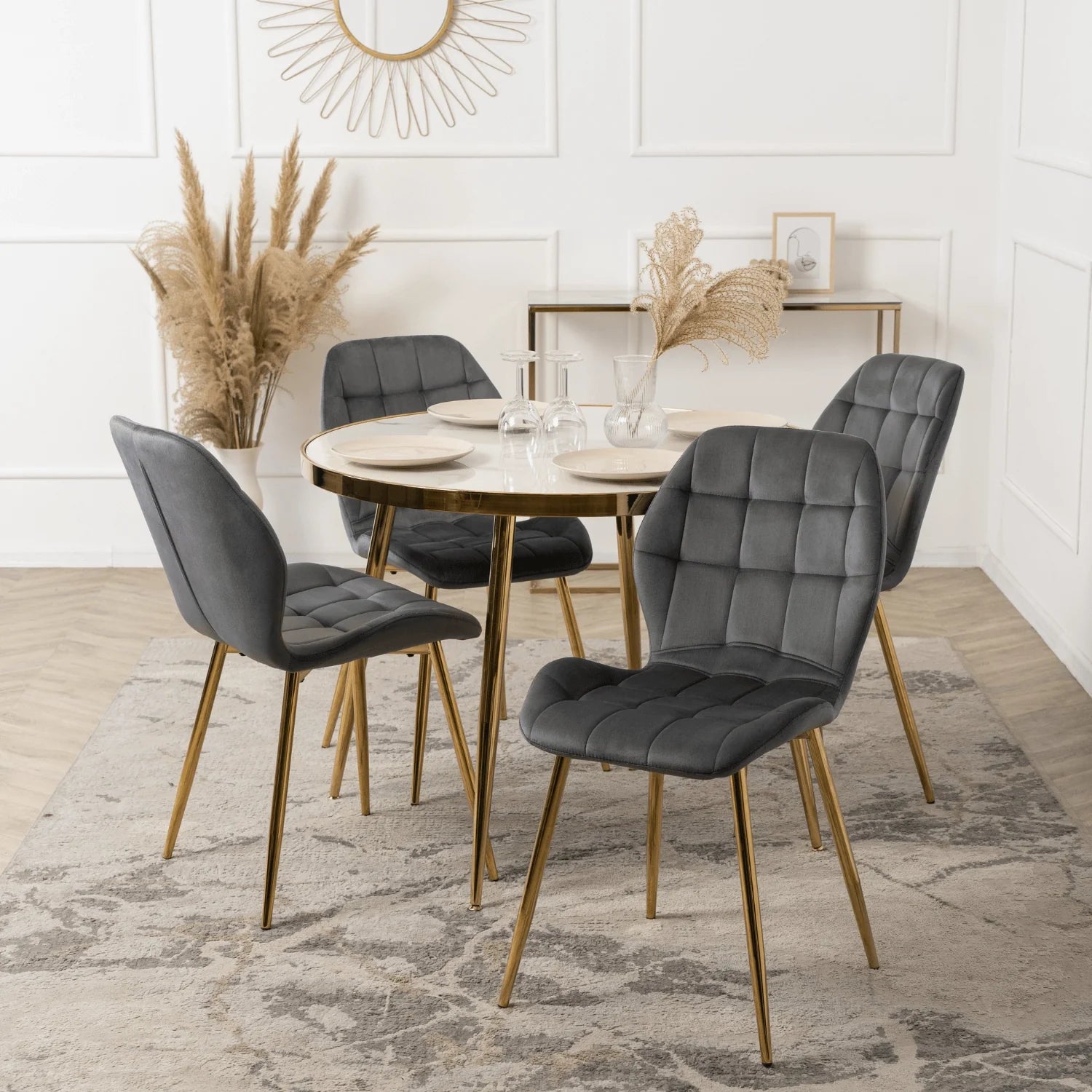 Elite LUCKY Gray Velvet Chair with Gold Legs – Elegant & Modern Seating