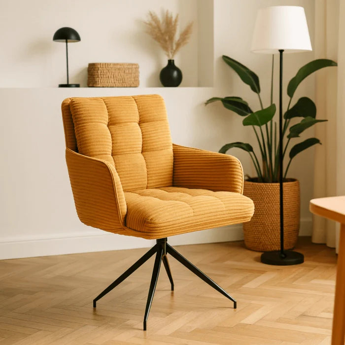 Elite AKITA Modern Upholstered Swivel Chair-Modern Mustard Yellow Corduroy
