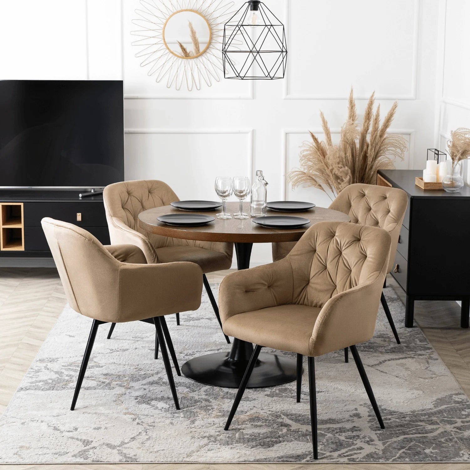 Elite IDA Swivel Chair – Luxurious Beige Velvet Comfort
