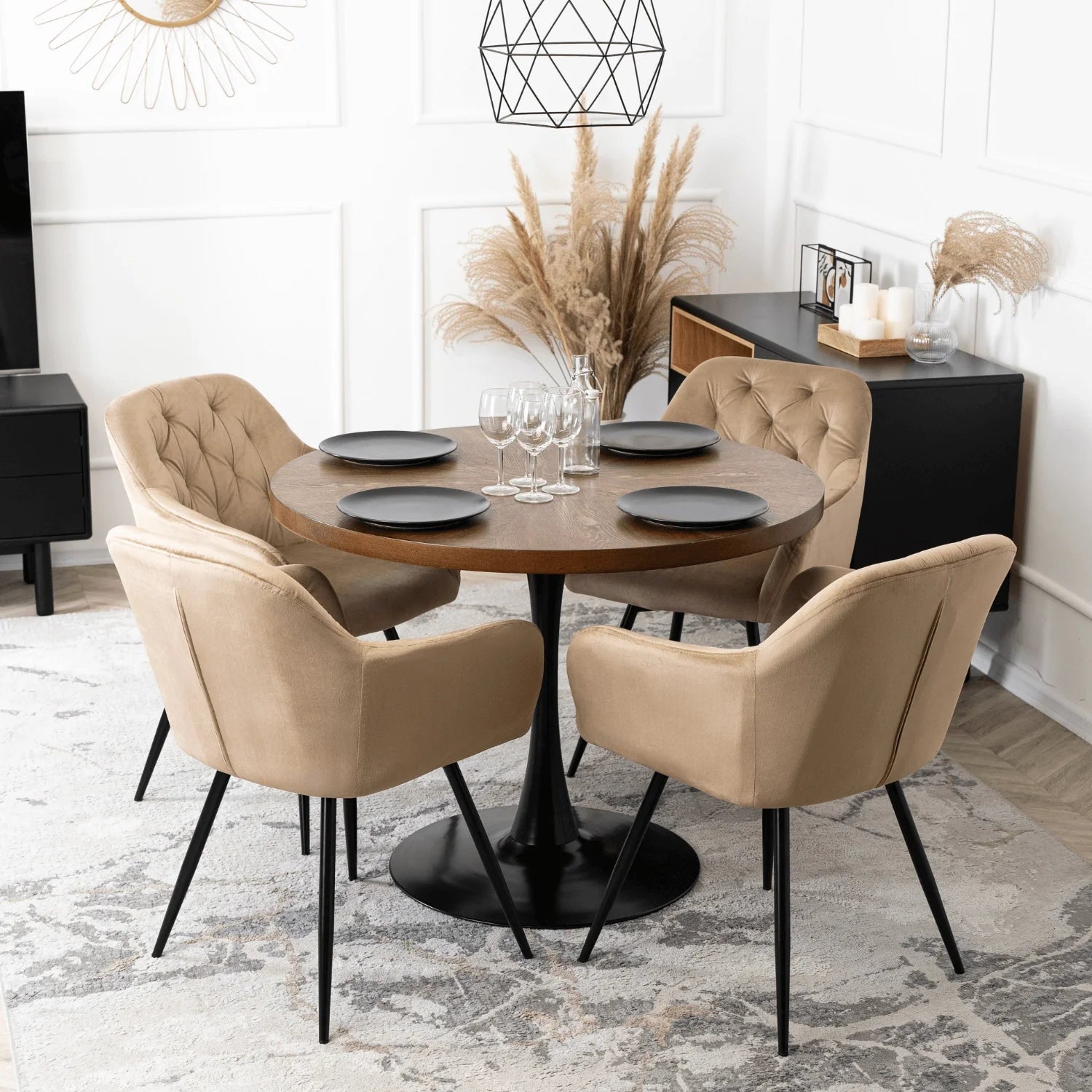 Elite IDA Swivel Chair – Luxurious Beige Velvet Comfort