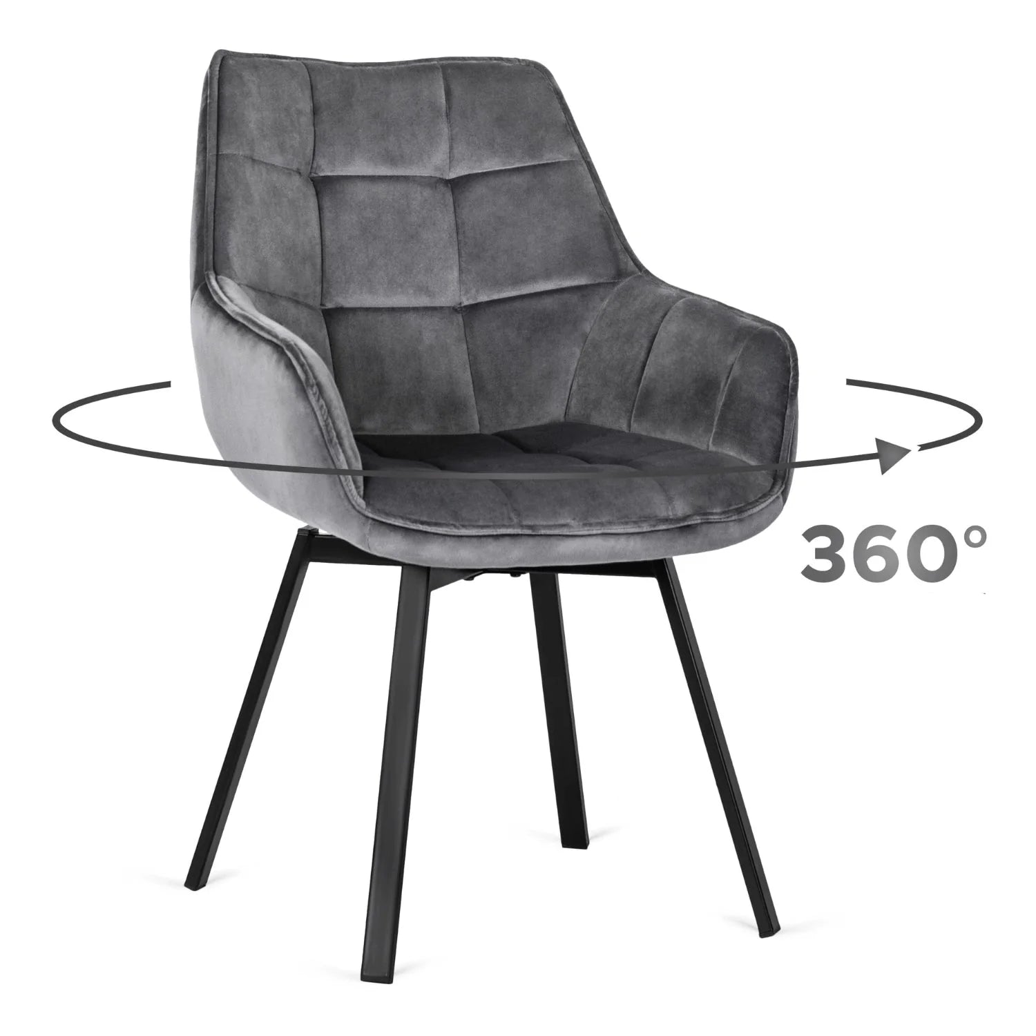 Elite LUNA Grey Velvet Swivel Chair – Modern Comfort with Style
