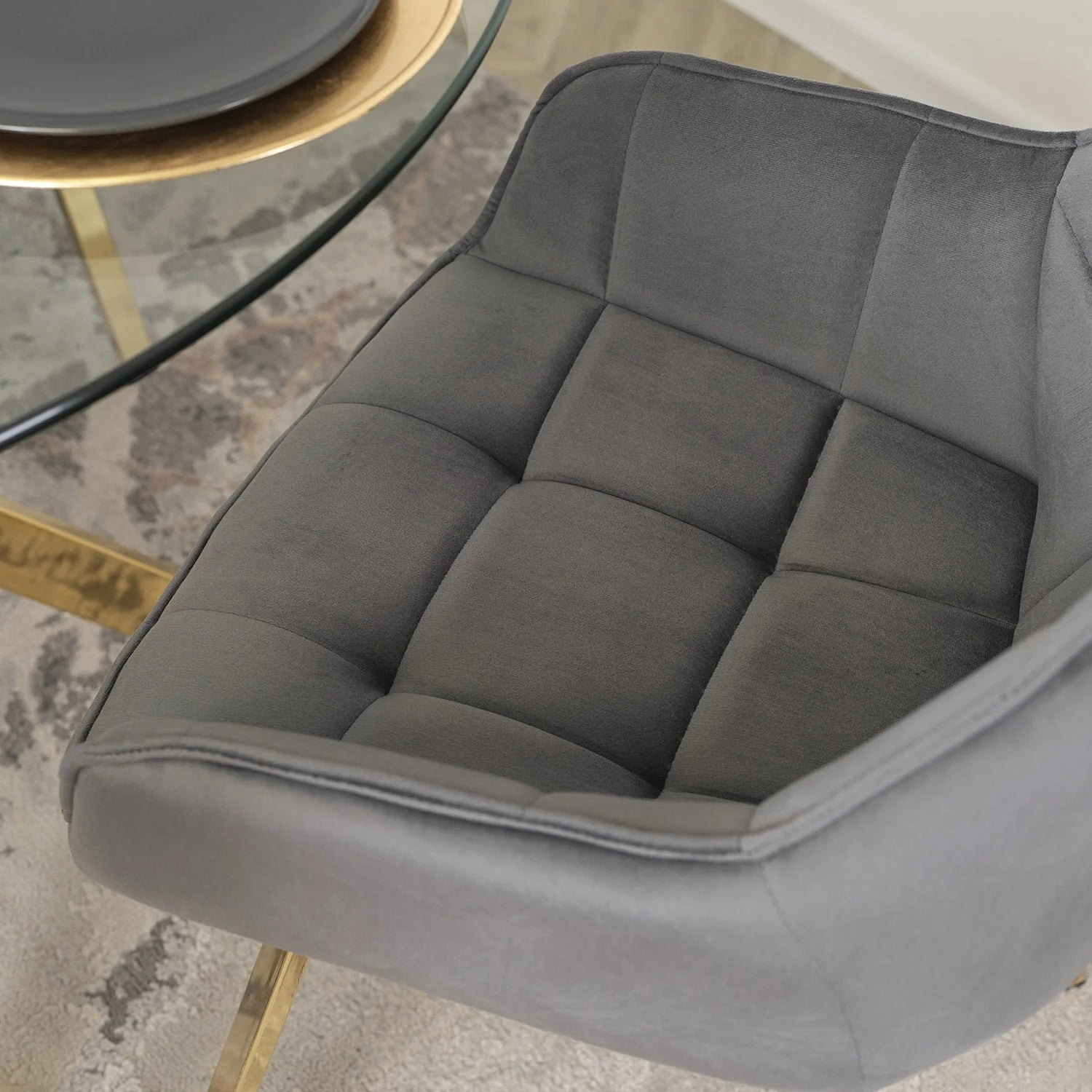 Elite MIA Swivel Velvet Chair – Chic Gray & Gold Design