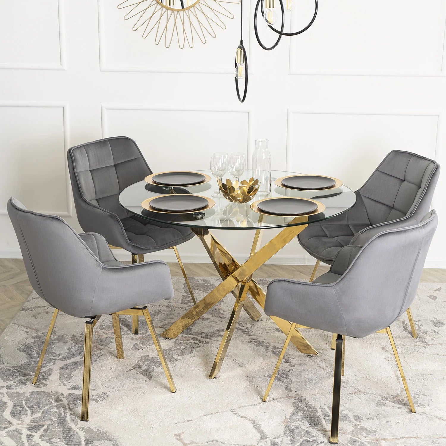 Elite MIA Swivel Velvet Chair – Chic Gray & Gold Design