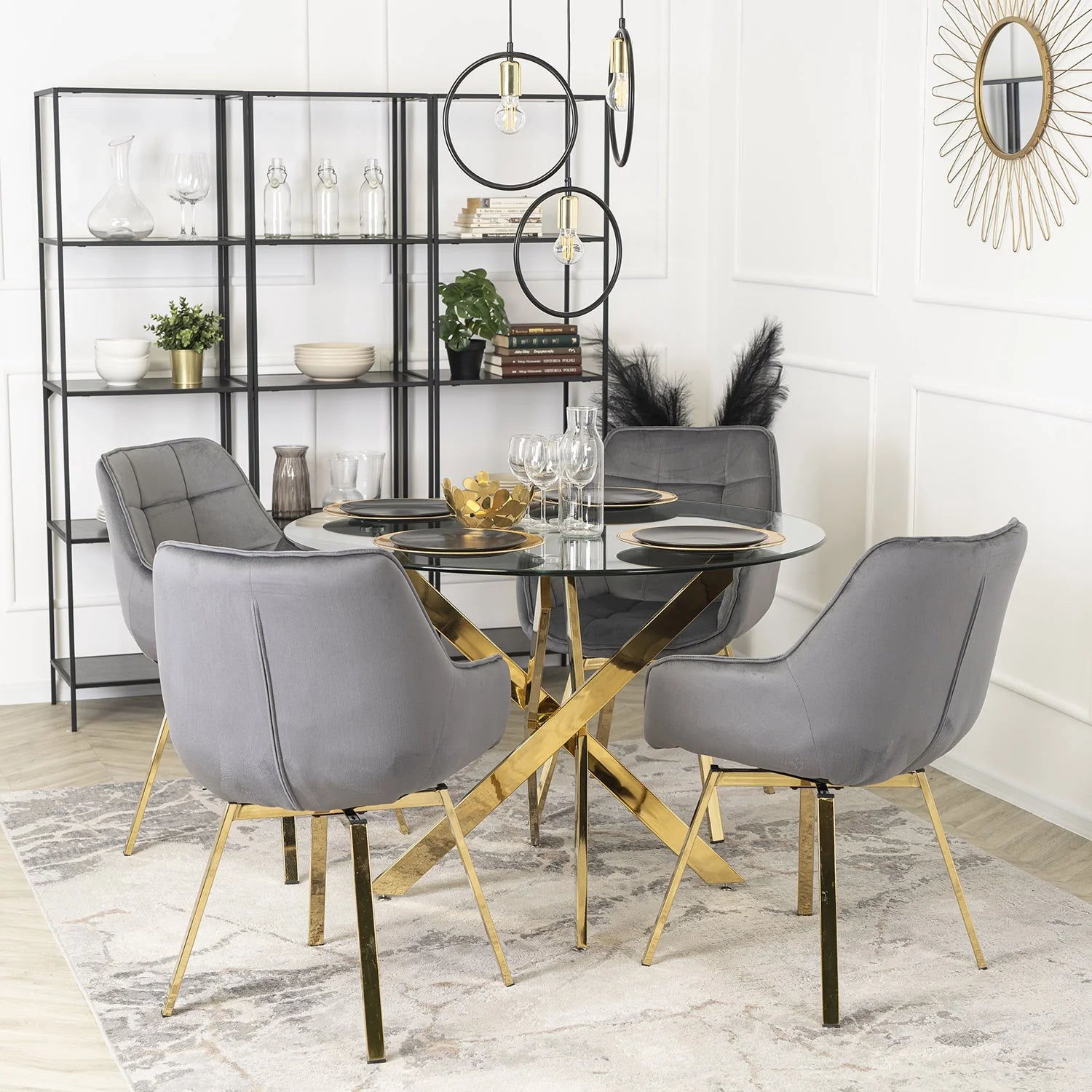 Elite MIA Swivel Velvet Chair – Chic Gray & Gold Design