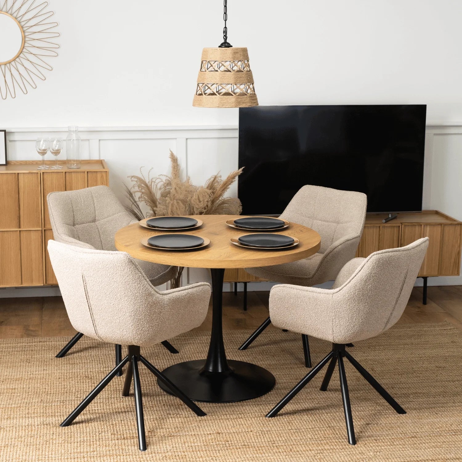 Elite PEONY Swivel Chair – Elegant Beige Bouclé Comfort