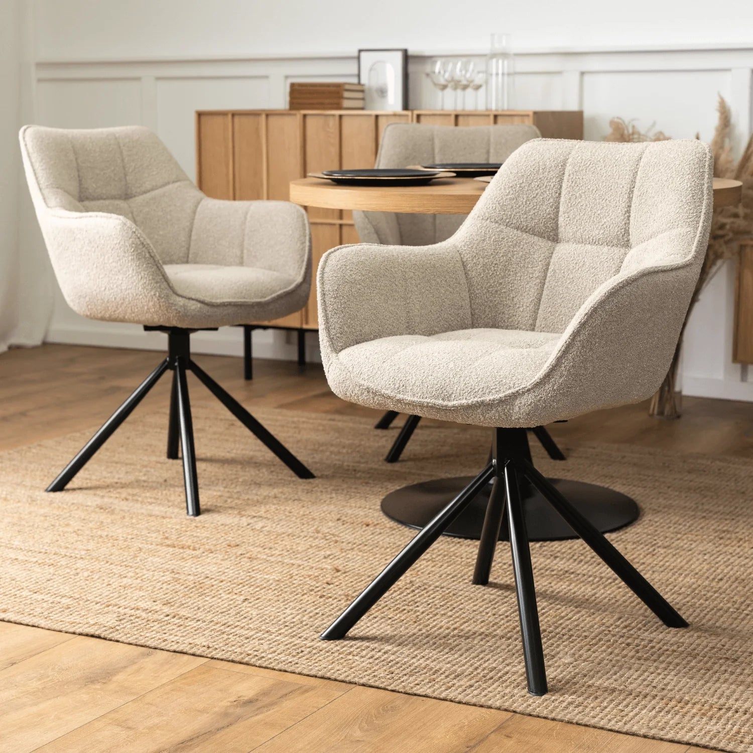 Elite PEONY Swivel Chair – Elegant Beige Bouclé Comfort