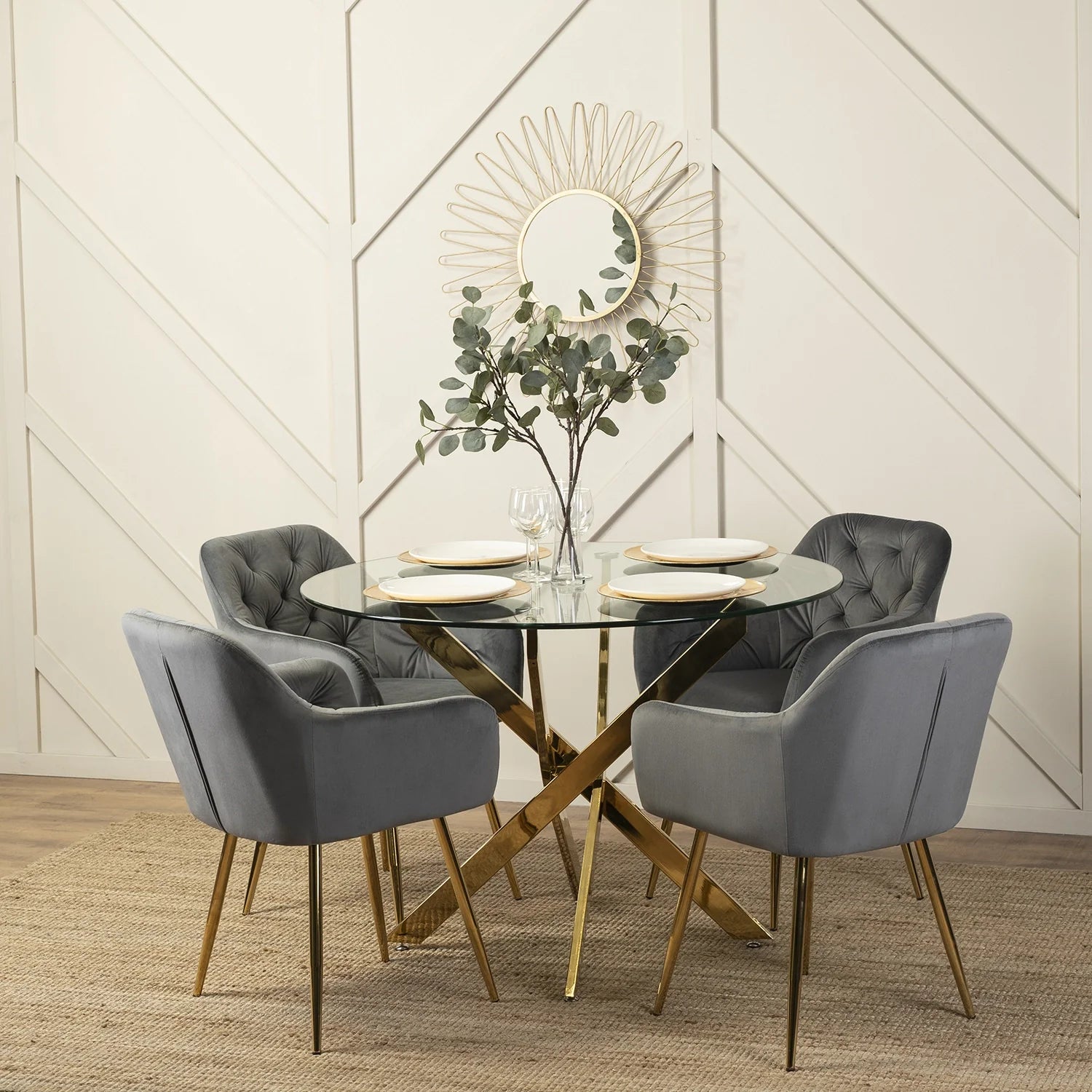 Elite RAYA Grauer Samtstuhl – Eleganz trifft Komfort