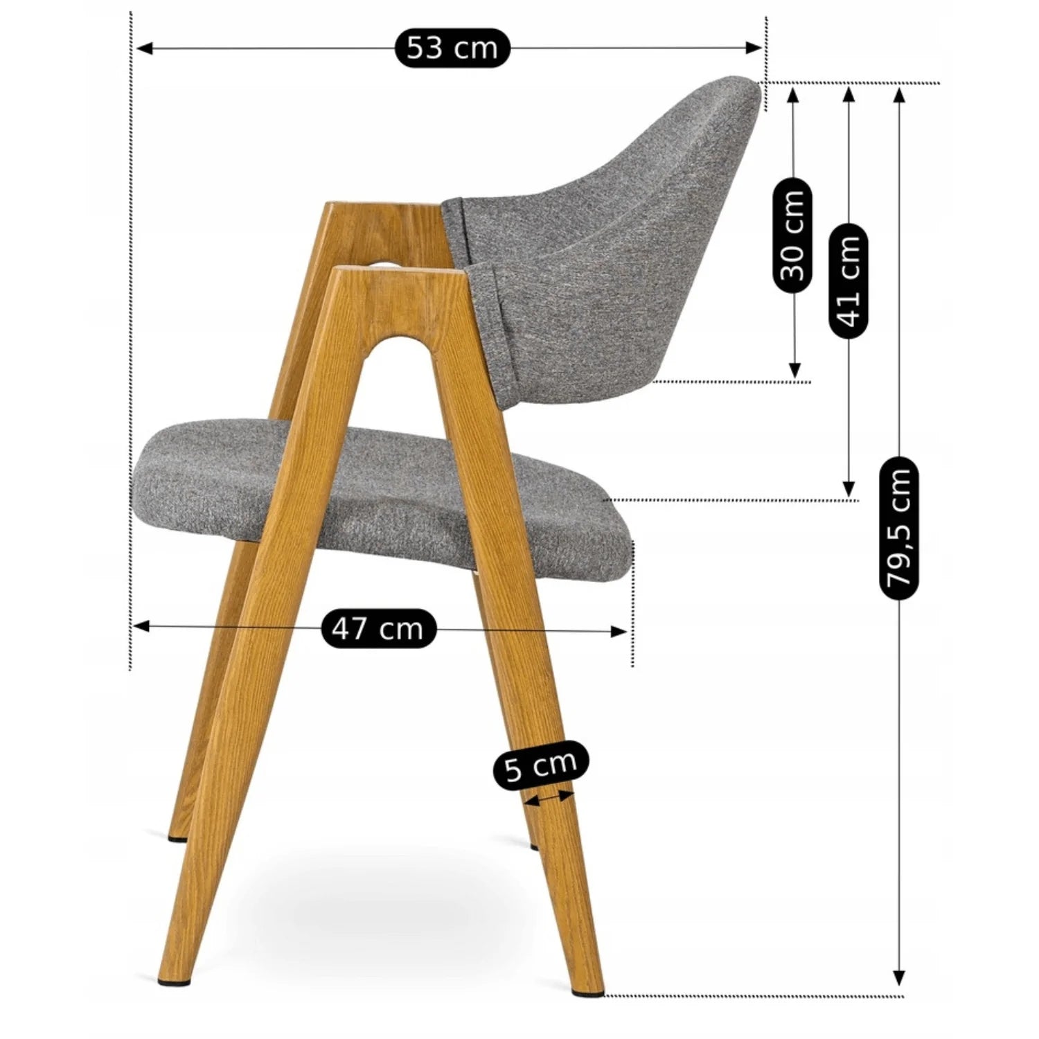 Elite RUIZ Stuhl – Grauer Stoff &amp; Gestell aus goldener Eiche