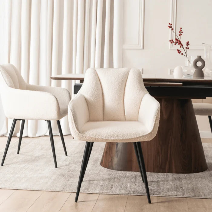 Elite NAWARA Upholstered Dining Chair- Cream Bouclé Modern
