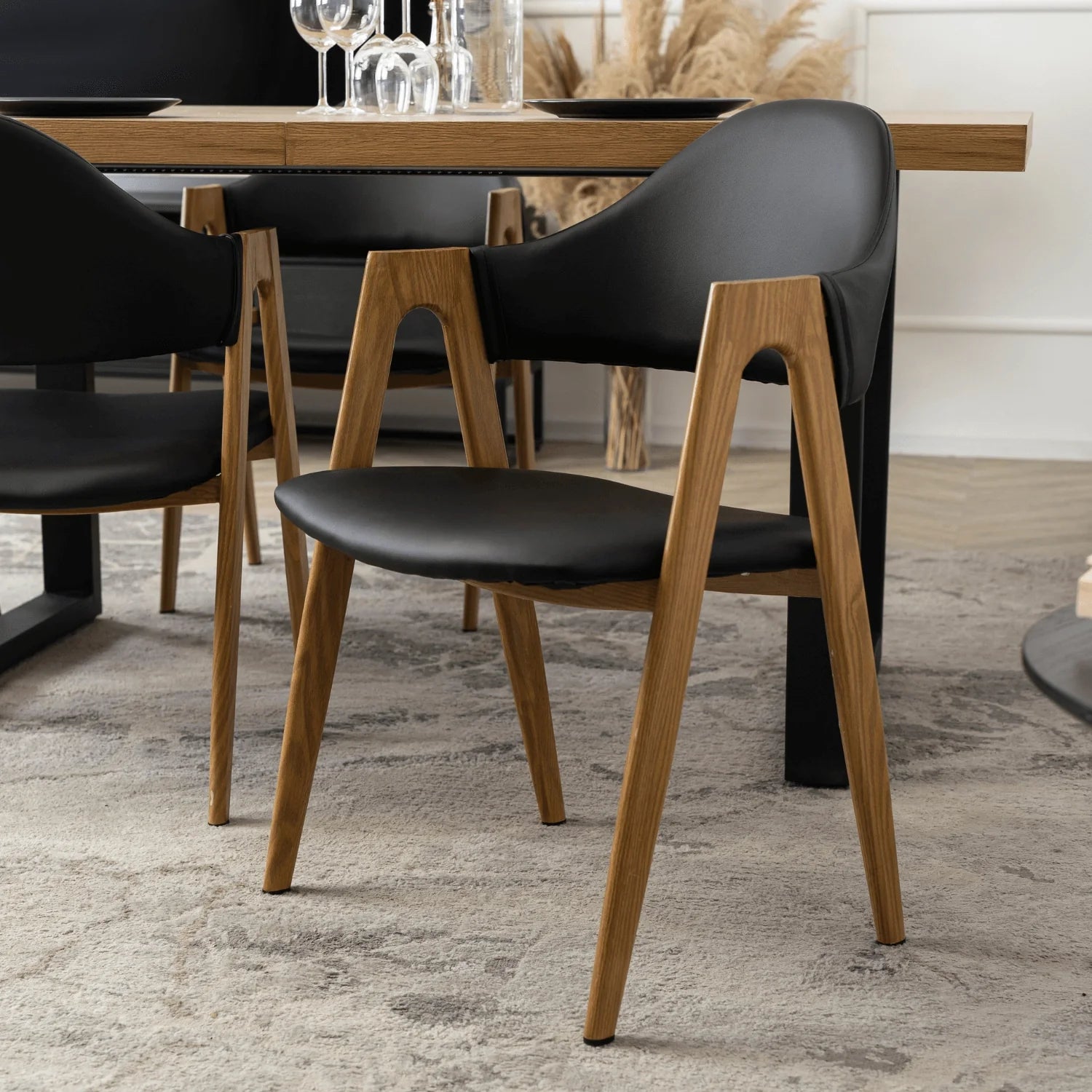 Elite WILLY Chair – Black Eco-Leather & Golden Oak Frame