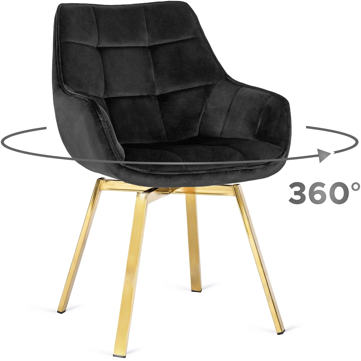 Elite MIA Swivel Velvet Chair – Luxurious Black & Gold Design