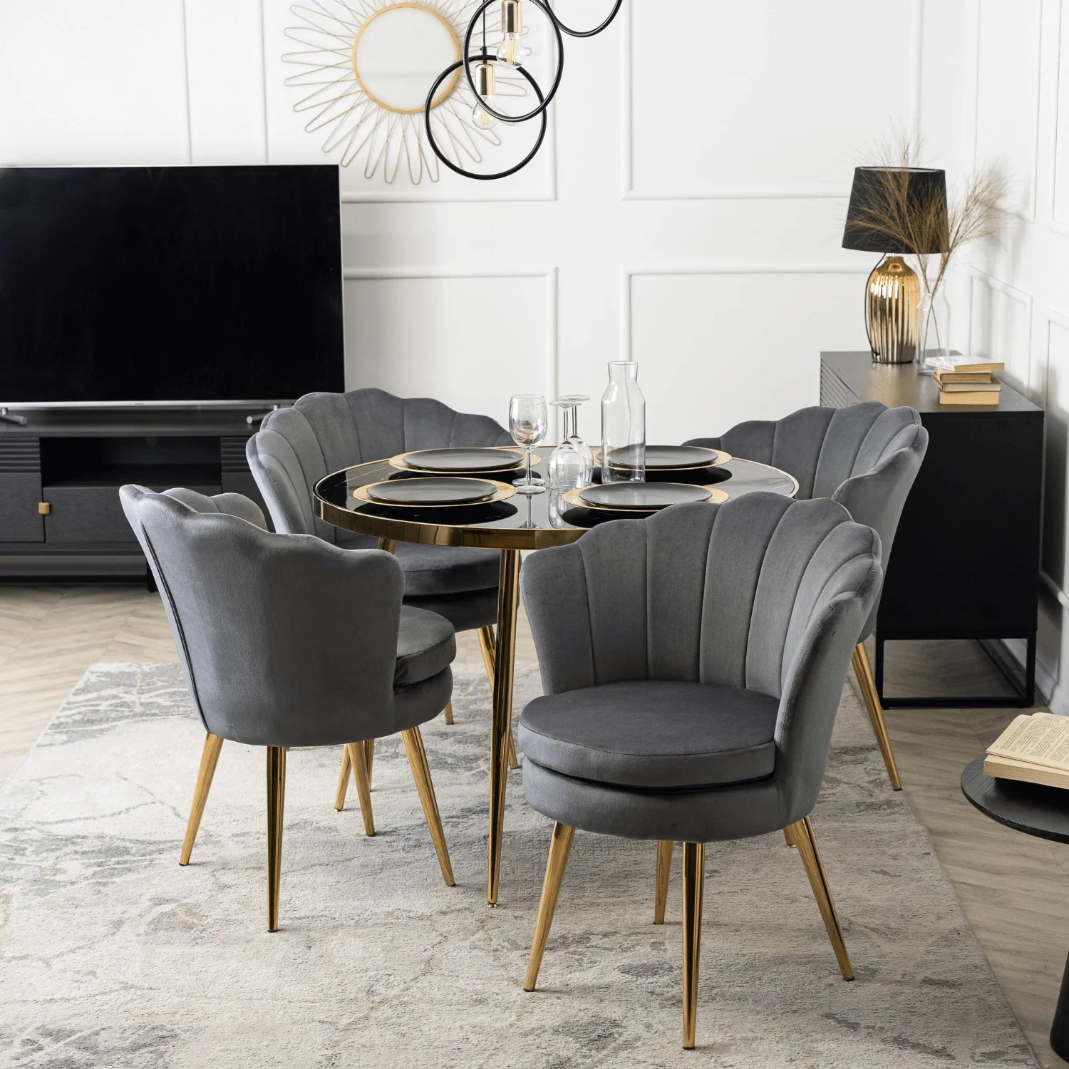 Elite VIOLA Chair – Luxurious Grey Velvet with Gold Legs