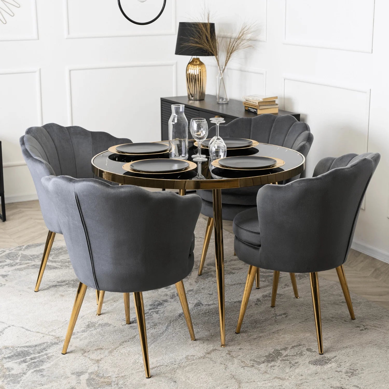 Elite VIOLA Chair – Luxurious Grey Velvet with Gold Legs