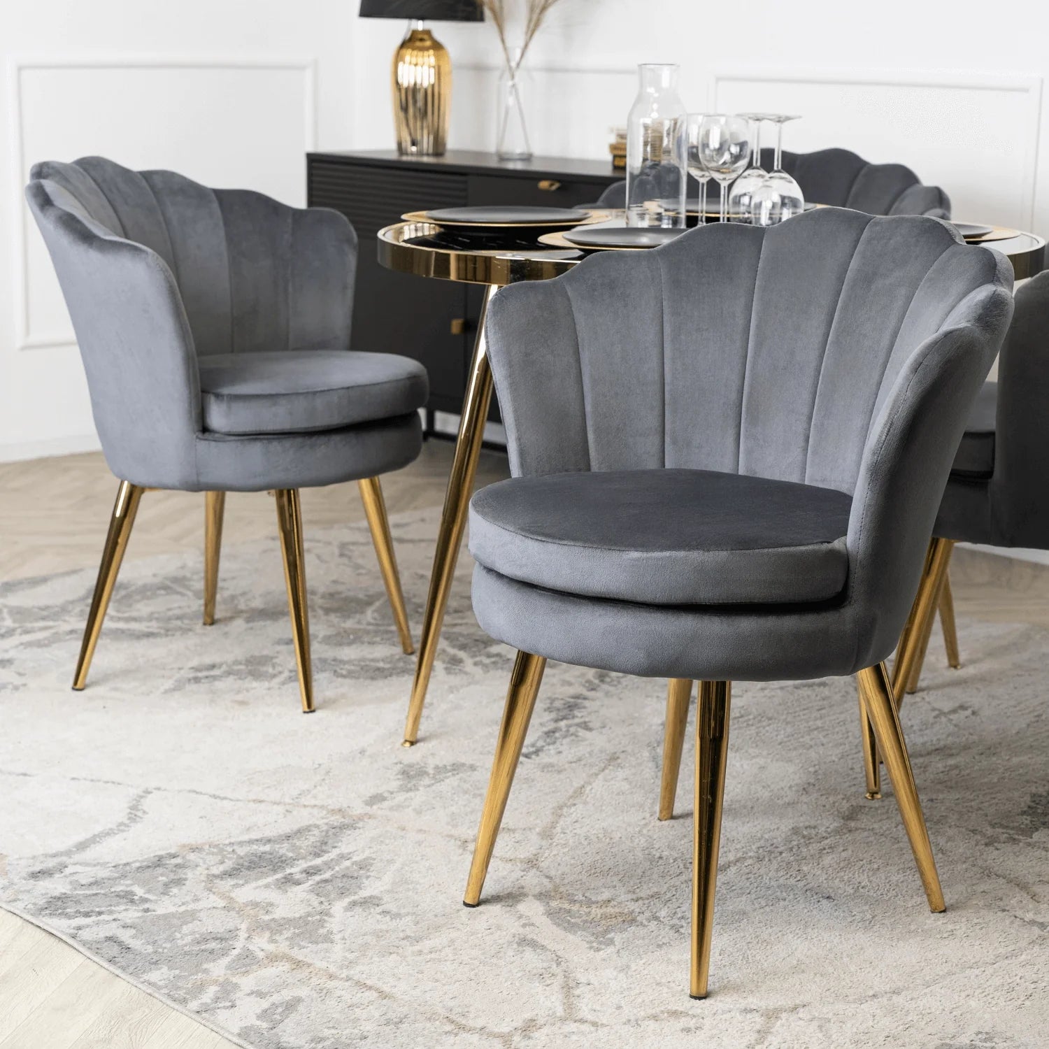 Elite VIOLA Chair – Luxurious Grey Velvet with Gold Legs