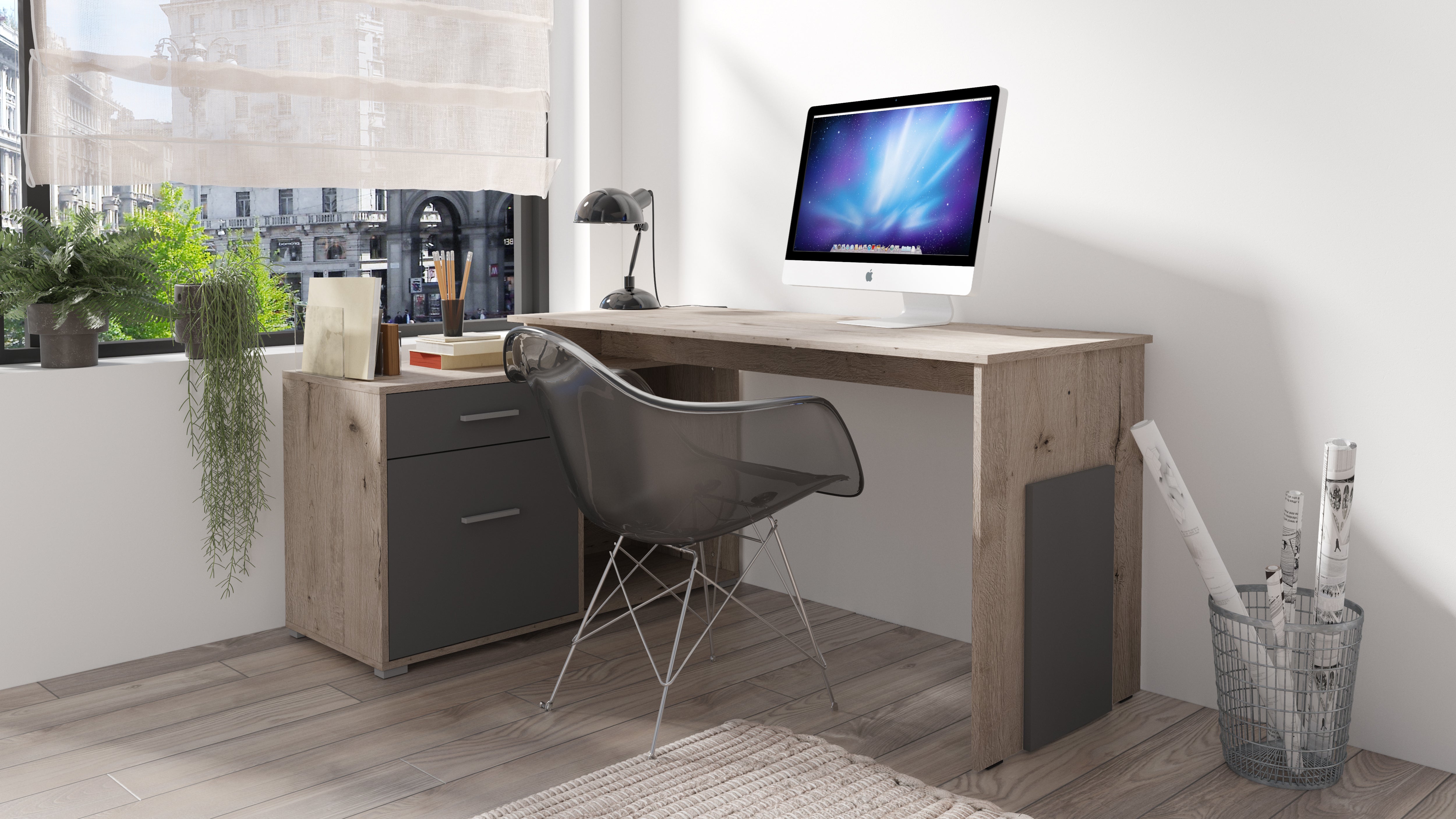 MO Como 60 Desk – Wellington Oak / Graphite