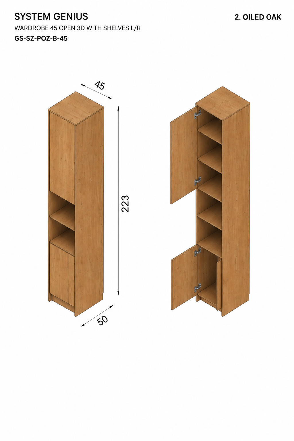 Genius Wardrobe 45 cm Open 3D with Shelves