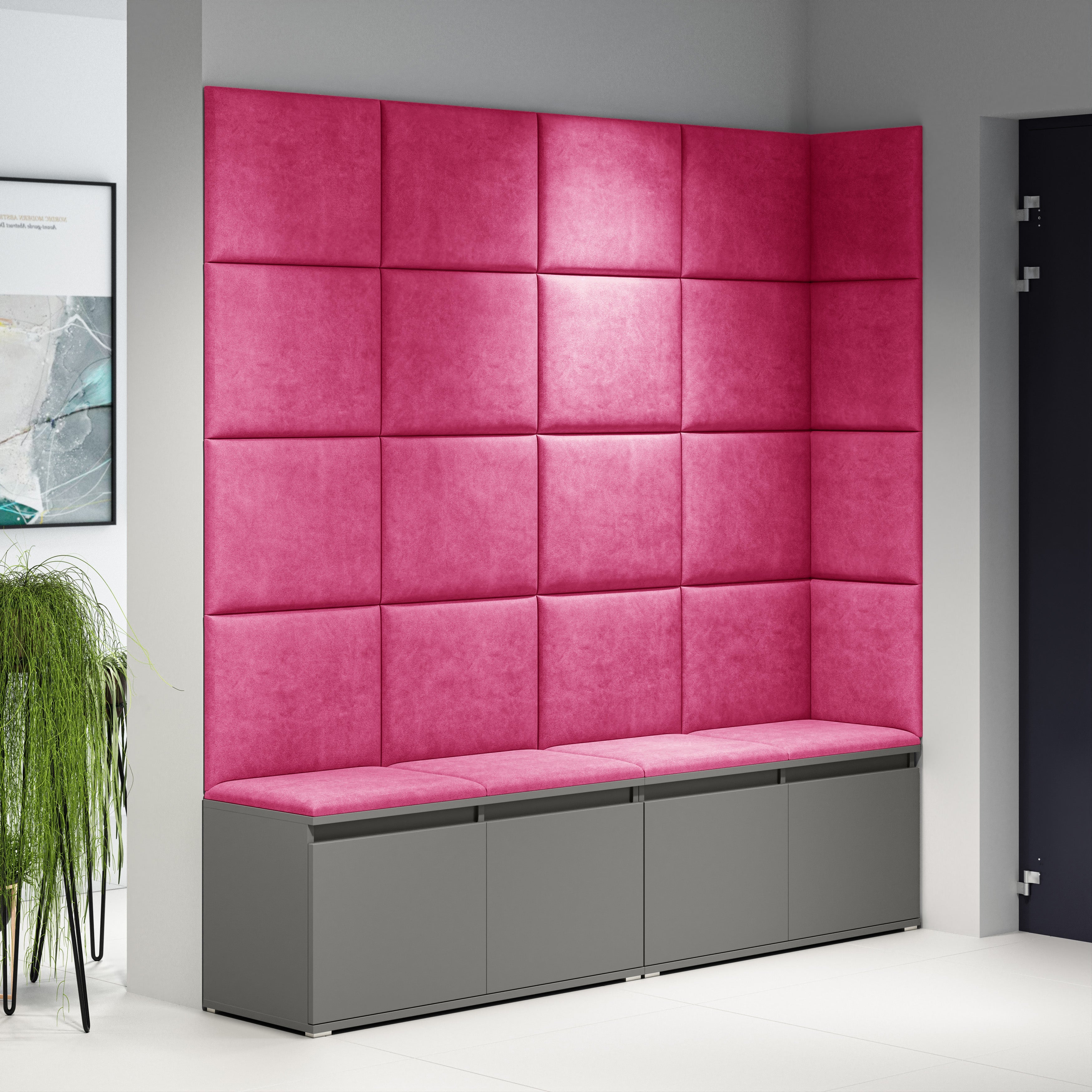 PK Emi 3 Hallway Wardrobe Graphite - Upholstered Panels in Various Colours