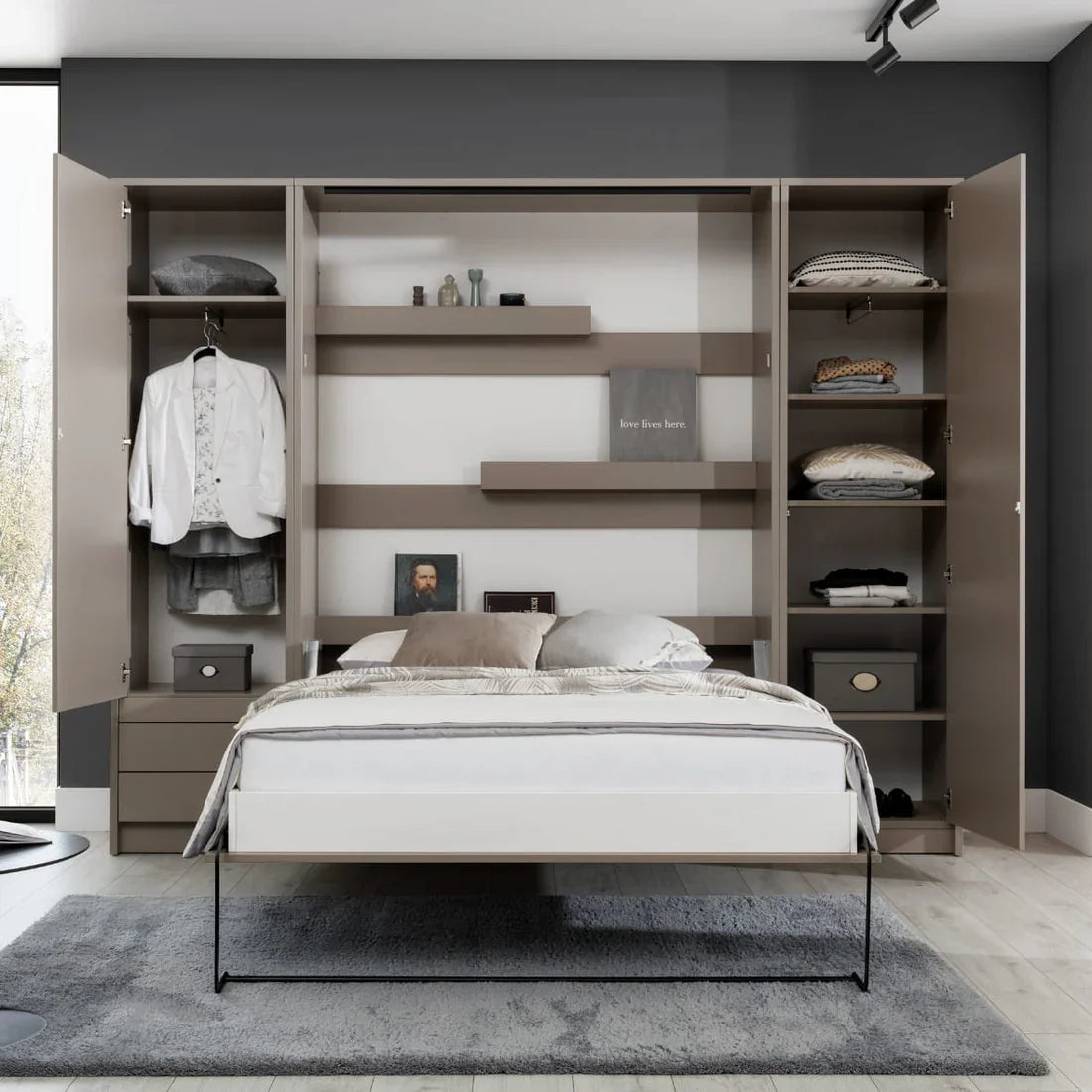 Customizable Genius Murphy Bed Set with Sofa 160×200 cm – Cashmere