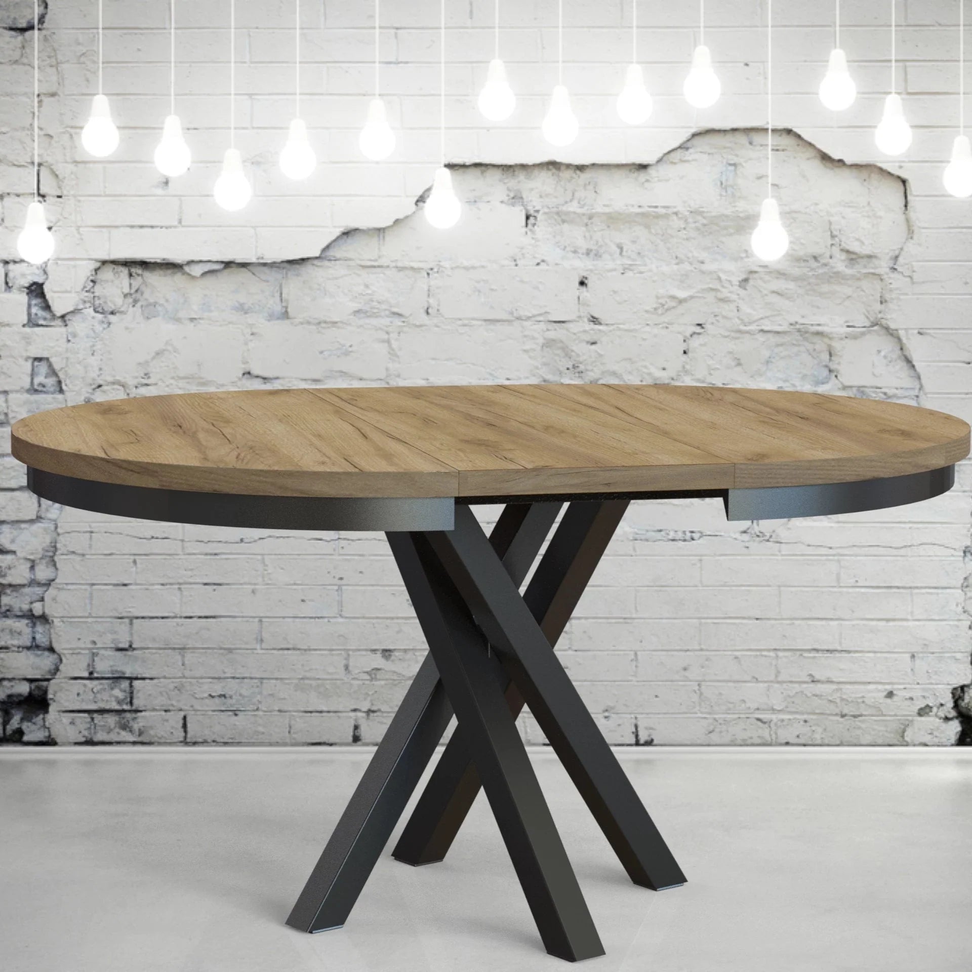 Round Extendable Dining Table Redpak Raven with Metal Ring (100/140) Lefkas Oak