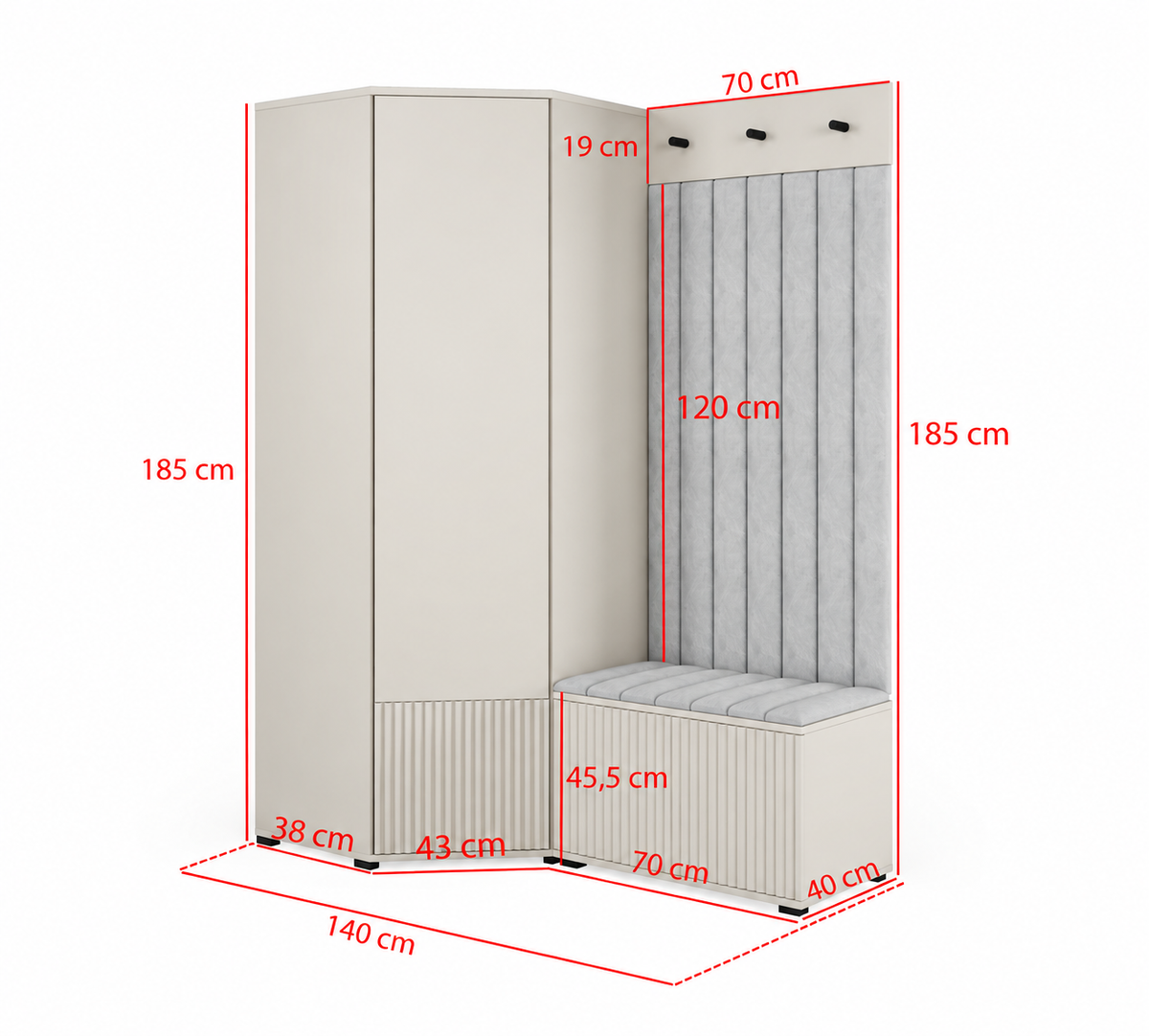 Rayo-Kleiderschrank-Set 12 – Kaschmir, 140 cm