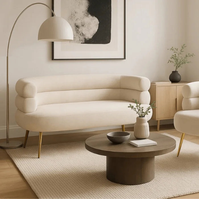 ELITE NANTES Two-Seater Sofa for Living Room -Cream/Gold Modern