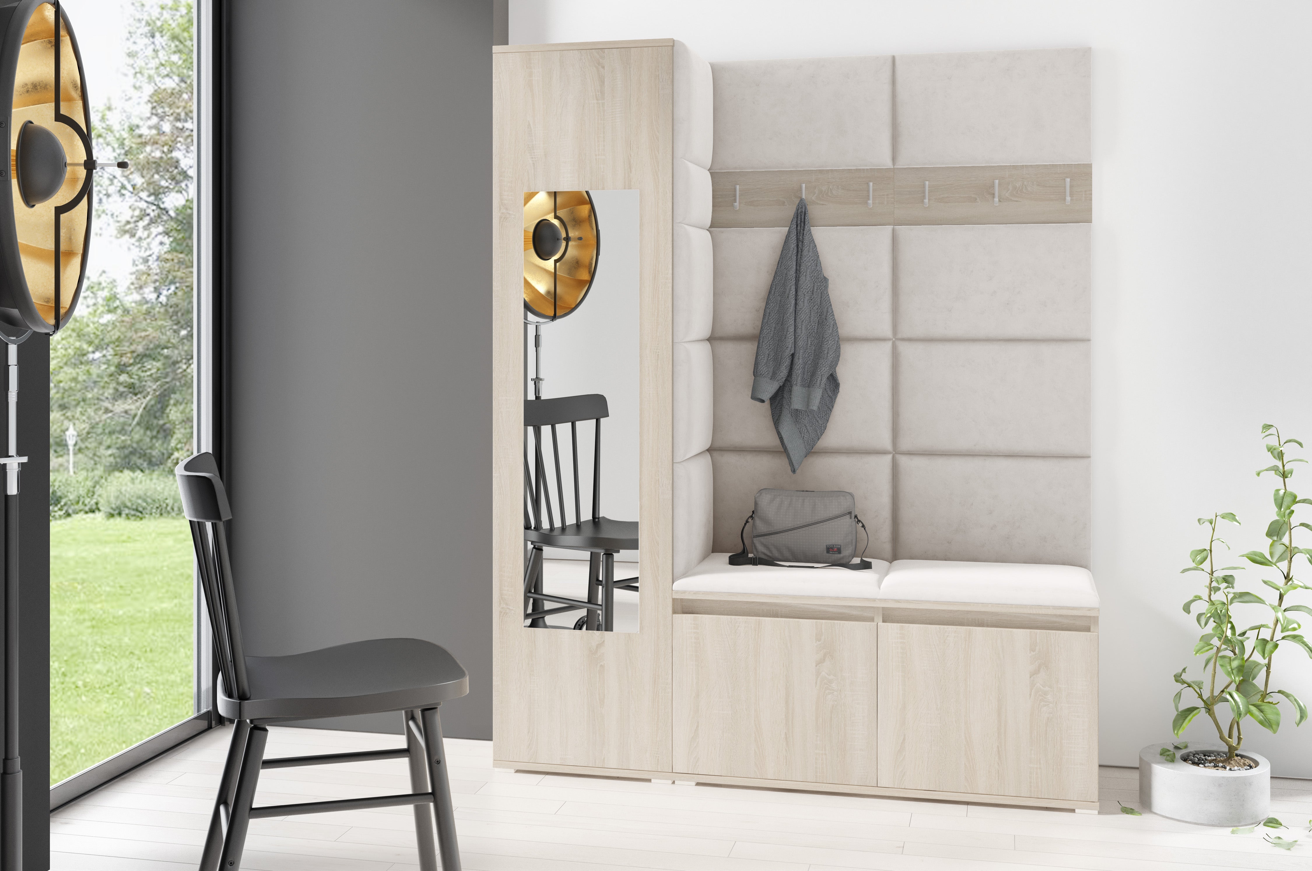 PK Emi 14 Hallway Wardrobe Sonoma - Upholstered Panels in Various Colours