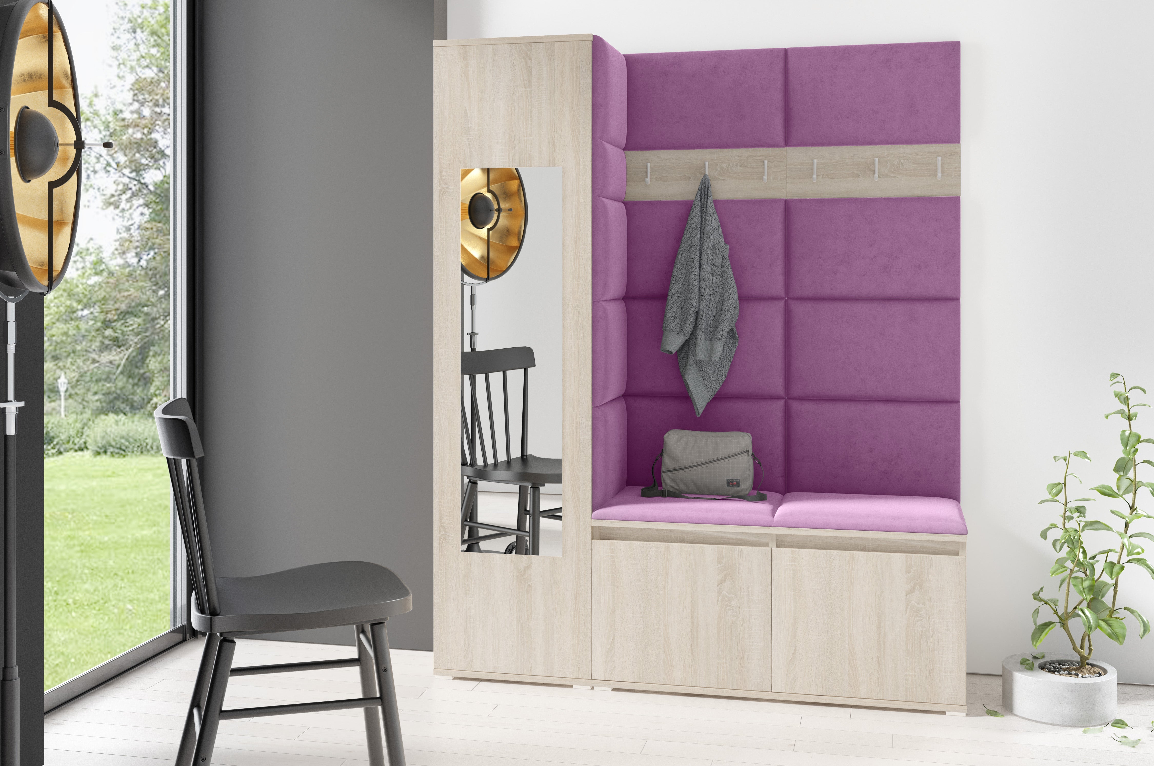 PK Emi 14 Flurgarderobe Sonoma - Polsterpaneele in verschiedenen Farben