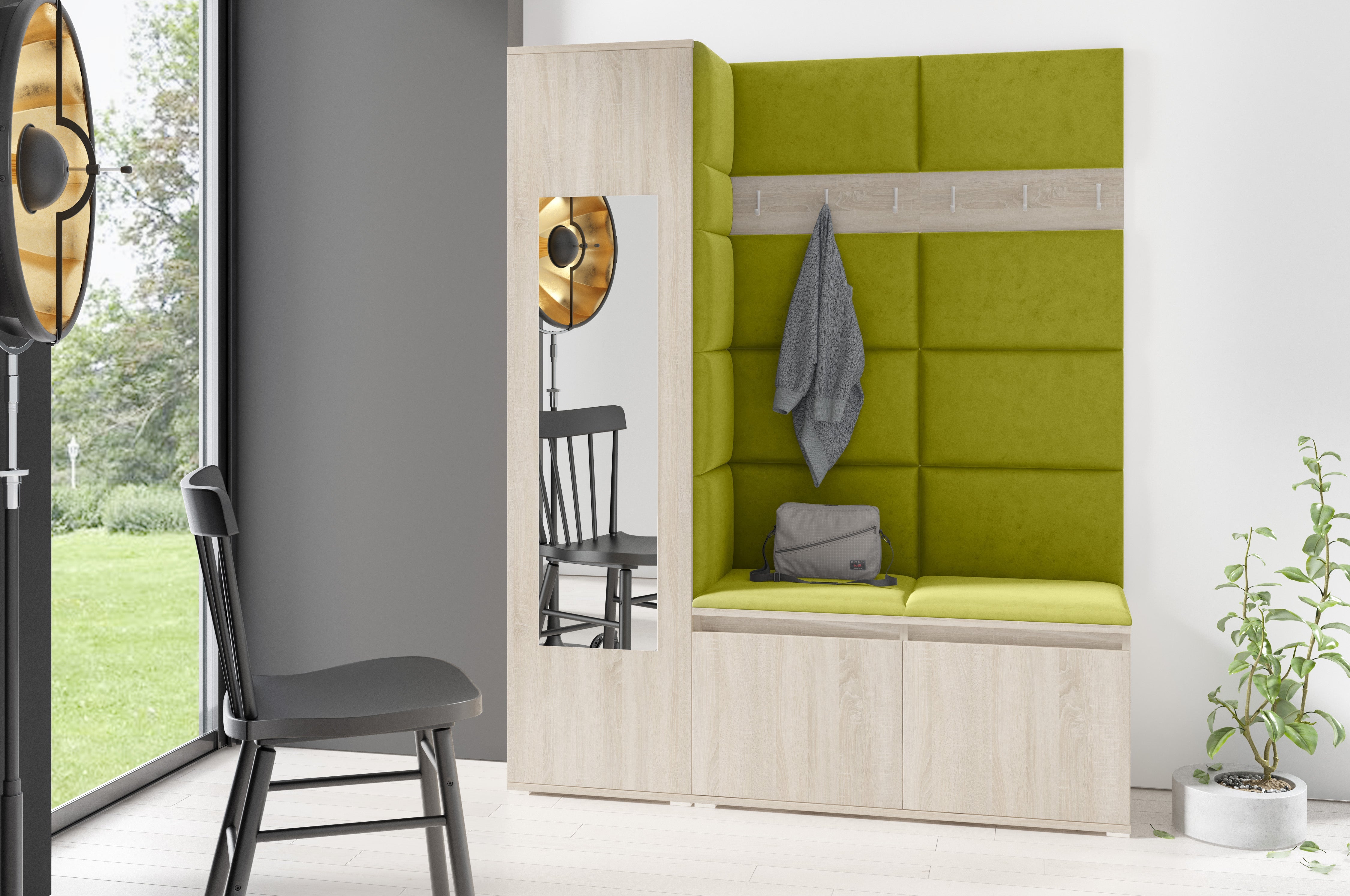 PK Emi 14 Flurgarderobe Sonoma - Polsterpaneele in verschiedenen Farben