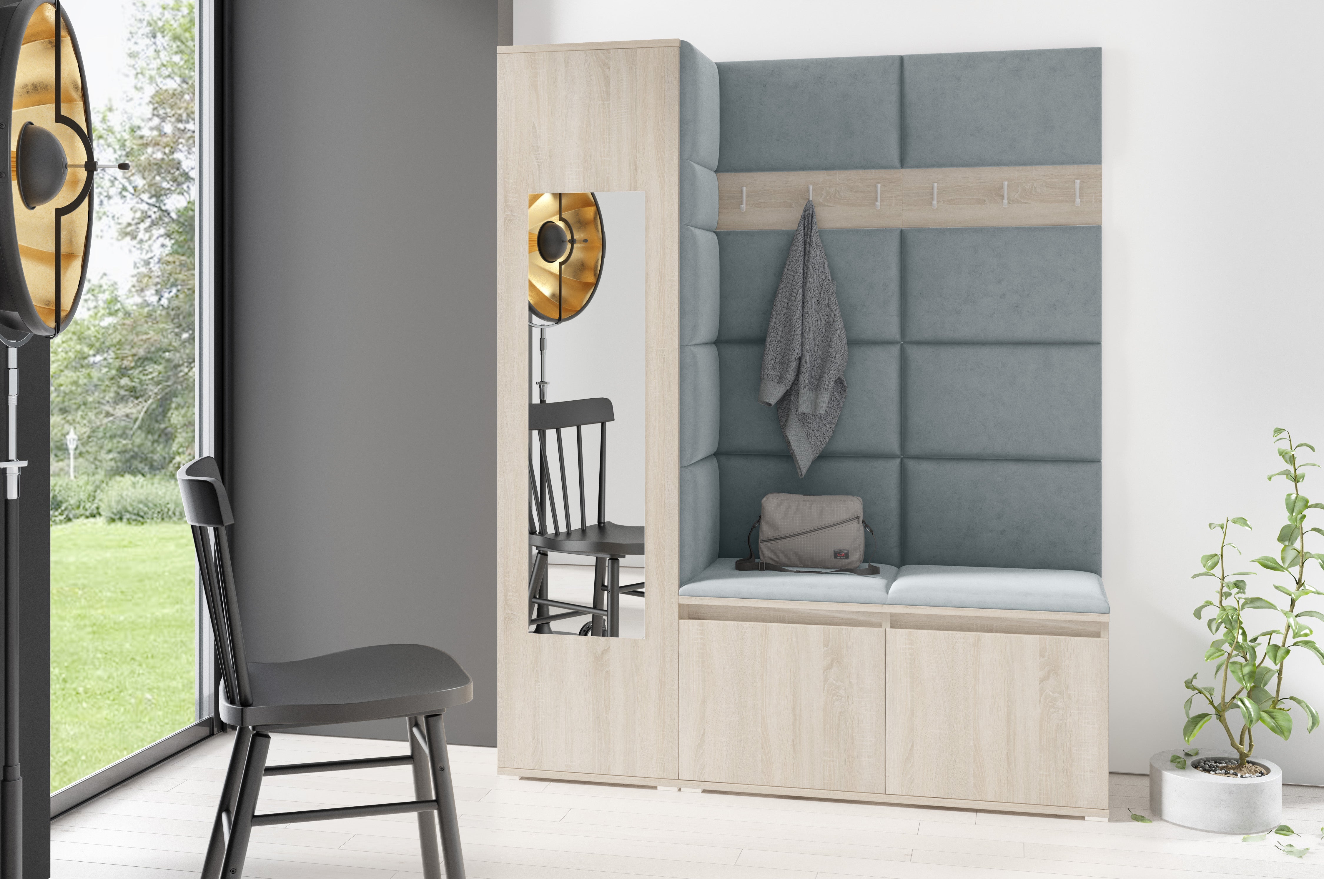 PK Emi 14 Flurgarderobe Sonoma - Polsterpaneele in verschiedenen Farben