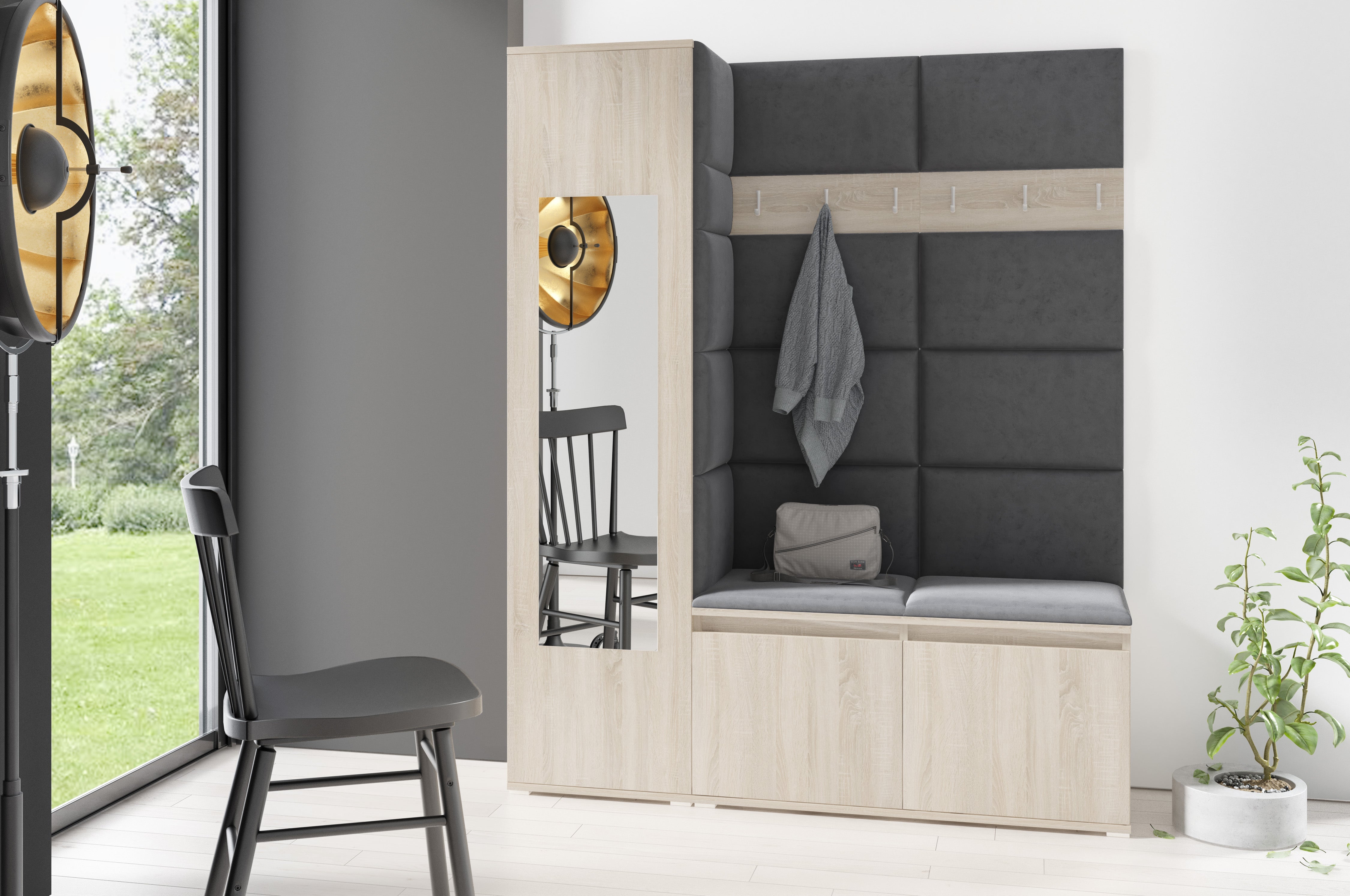 PK Emi 14 Flurgarderobe Sonoma - Polsterpaneele in verschiedenen Farben