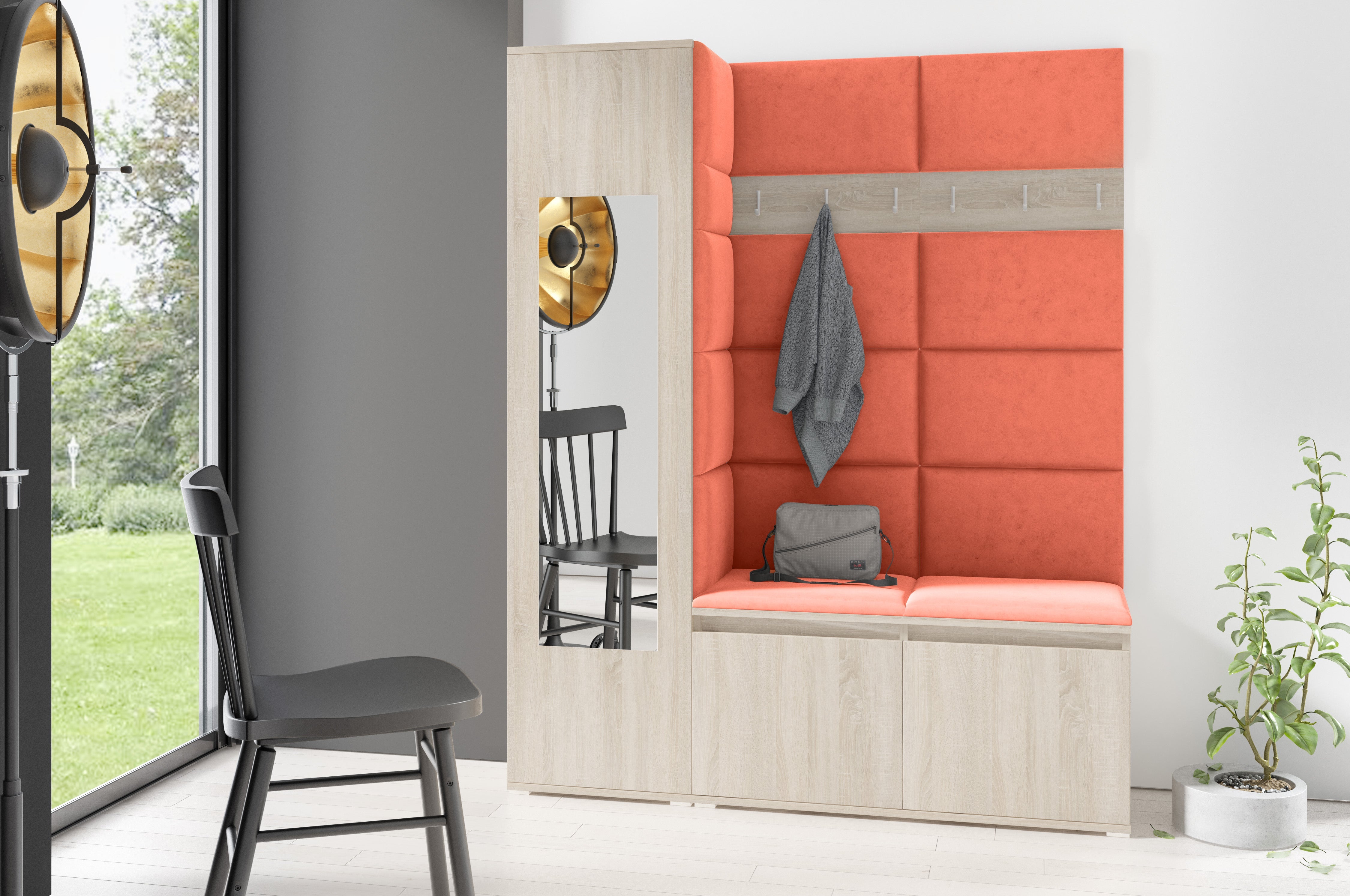 PK Emi 14 Flurgarderobe Sonoma - Polsterpaneele in verschiedenen Farben