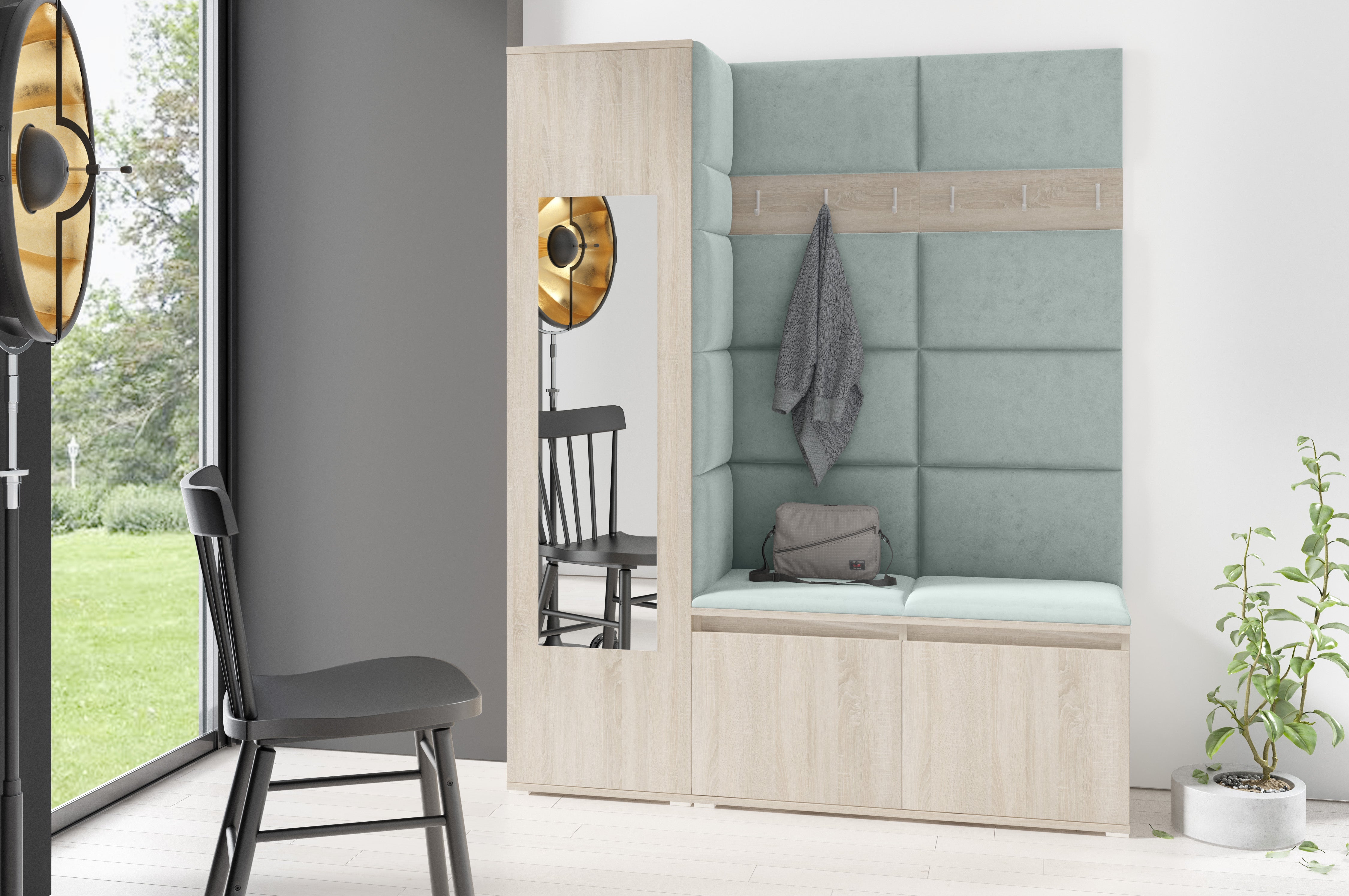 PK Emi 14 Flurgarderobe Sonoma - Polsterpaneele in verschiedenen Farben