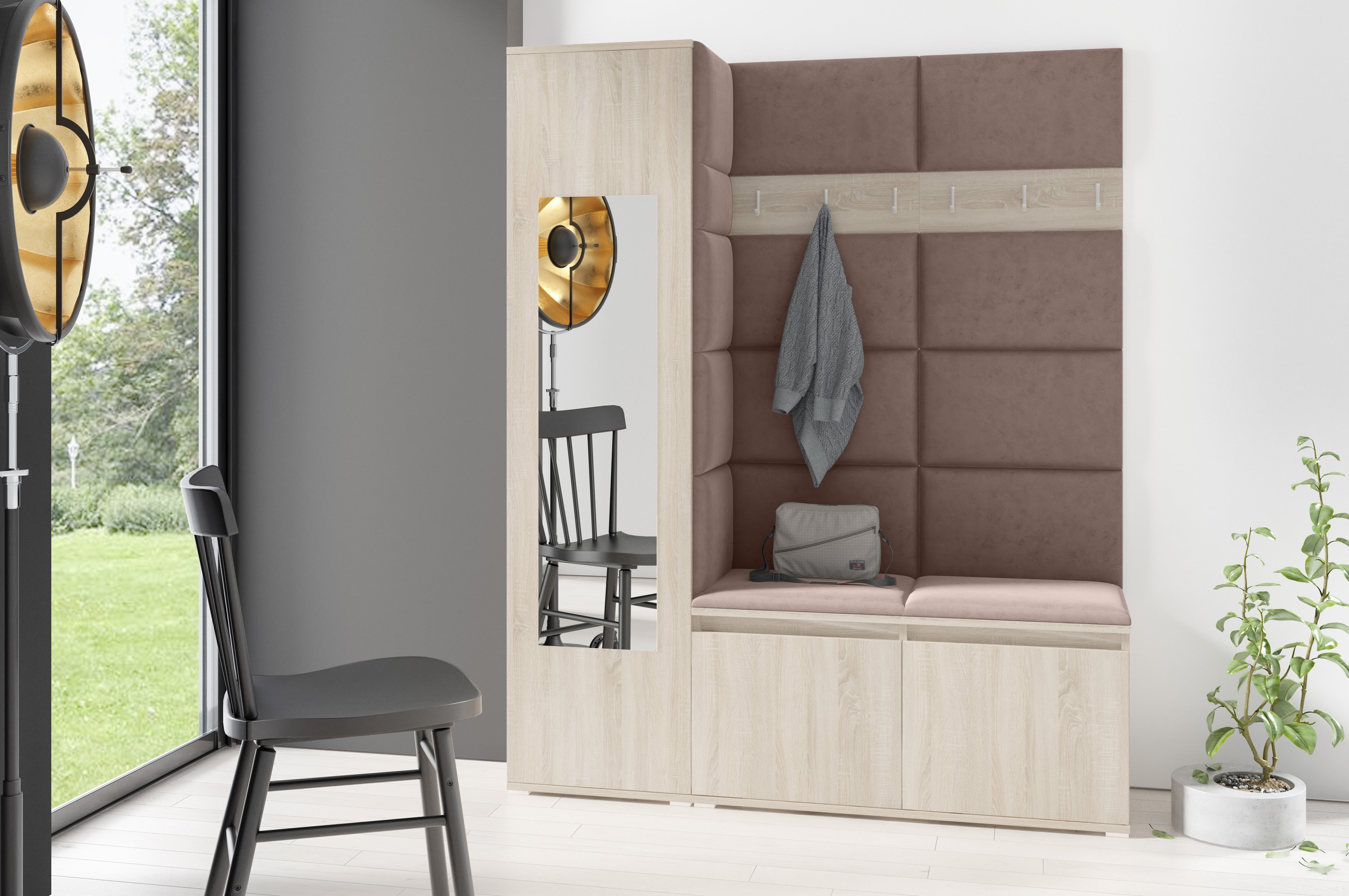 PK Emi 14 Flurgarderobe Sonoma - Polsterpaneele in verschiedenen Farben