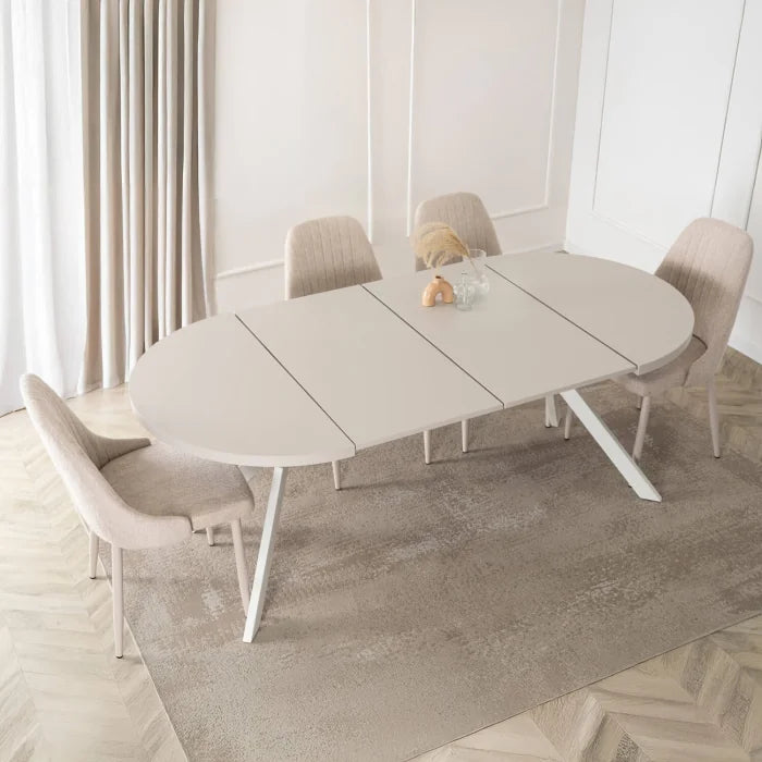 Elite LUKAS Runder Ausziehtisch 100–250 cm Kaschmir/Weiß Modern