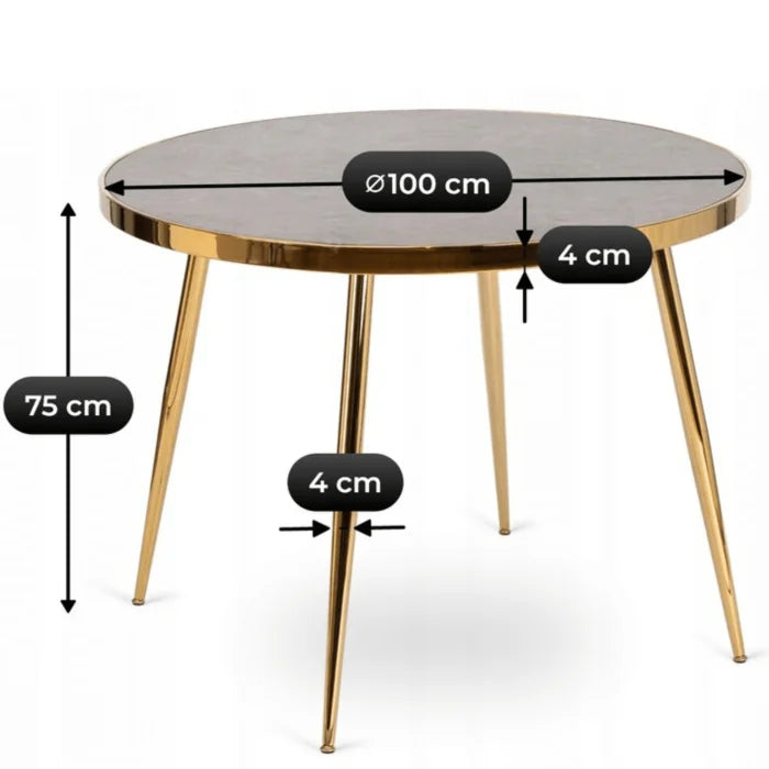Elite TINGA 100 cm Round Dining Table – Grey Marble/Gold