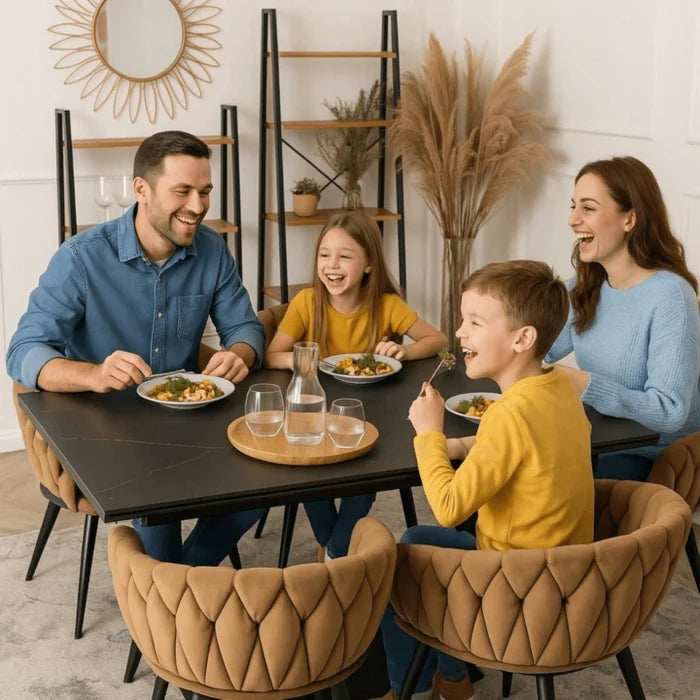 Elite REX Extendable Rectangular Dining Table 160–220 cm Ceramic Black Marble/Walnut Modern Loft